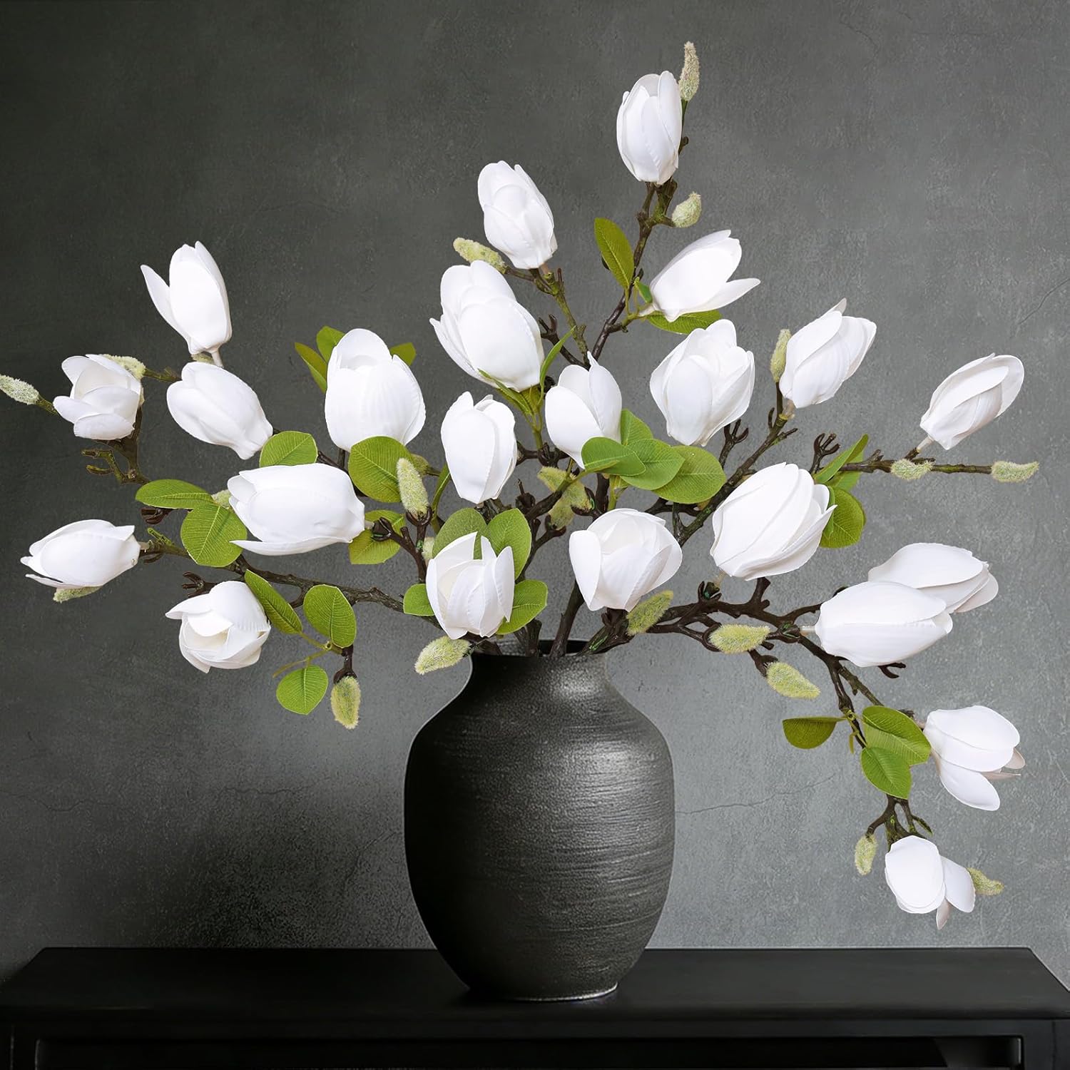 6PCS Artificial Magnolia Flowers Stems for Spring Decoration,26In Artificial White Fake Flowers with Buds Faux Long Stem Floral Arrangement for Vase Table Centerpiece Indoor Home Decor