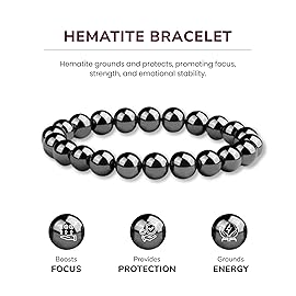 Crystal Vibe Hematite Bracelet - 8mm Hematite Bead Bracelet for Anxiety Relief - Natural Healing Crystal Calming Bracelet - Elastic Adjustable Size