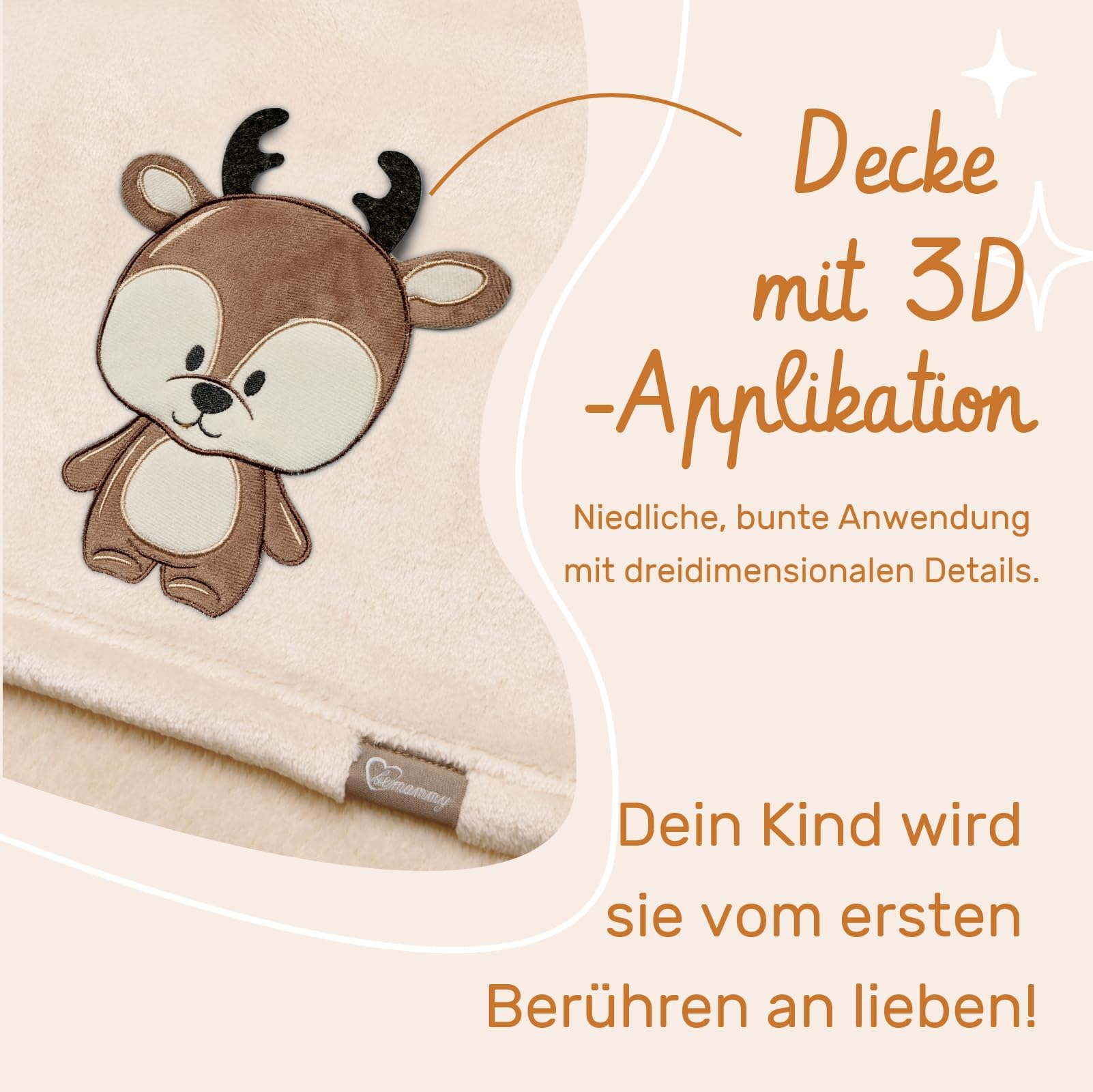 Be Mammy Coperta calda per bambini con peluche regalo per bambino con motivi 3D (Beige - Cervo)