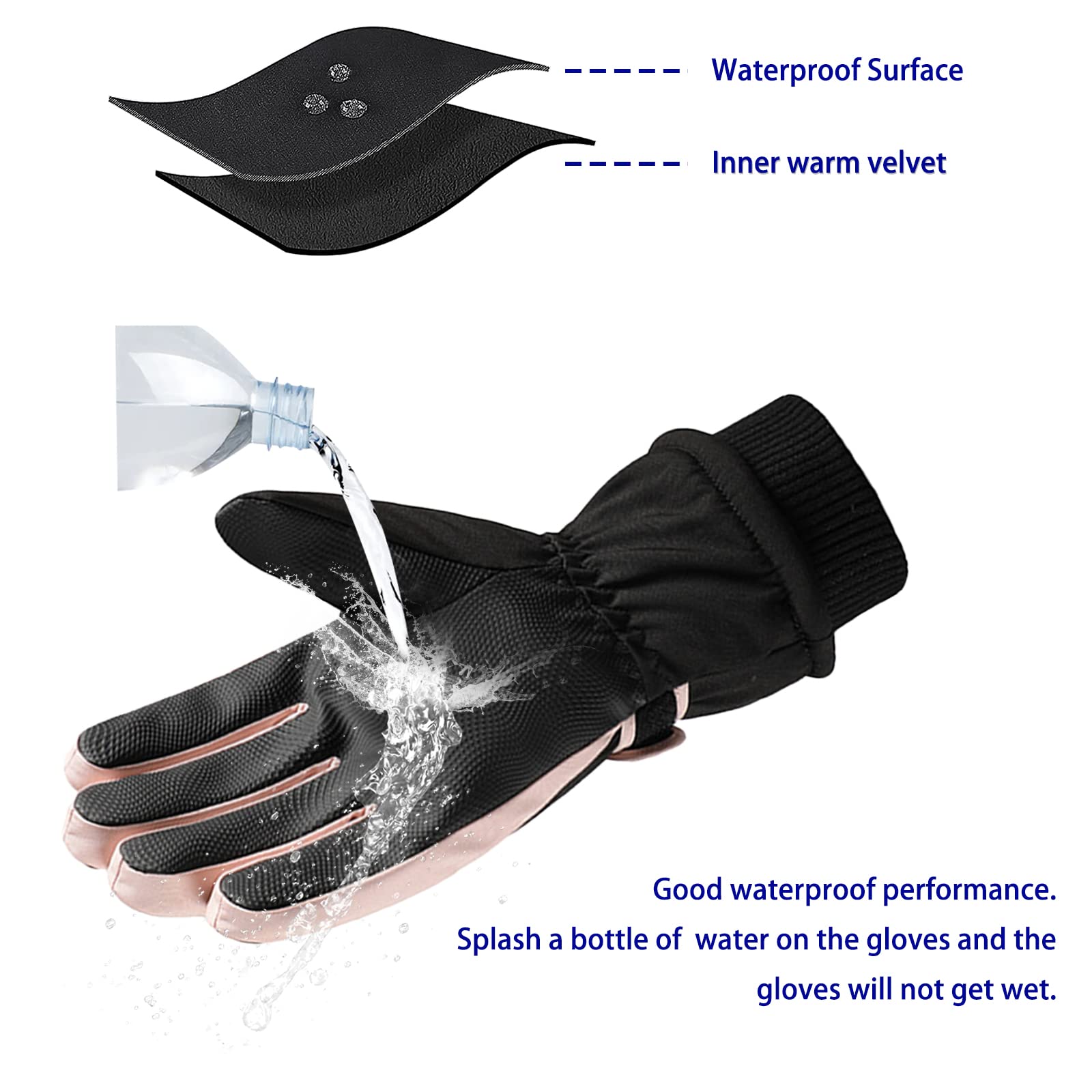 Andiker Moufles de ski pour femme, gants de ski imperméables pour femme, gants d'hiver chauds et thermiques à cinq doigts intégrés (gris