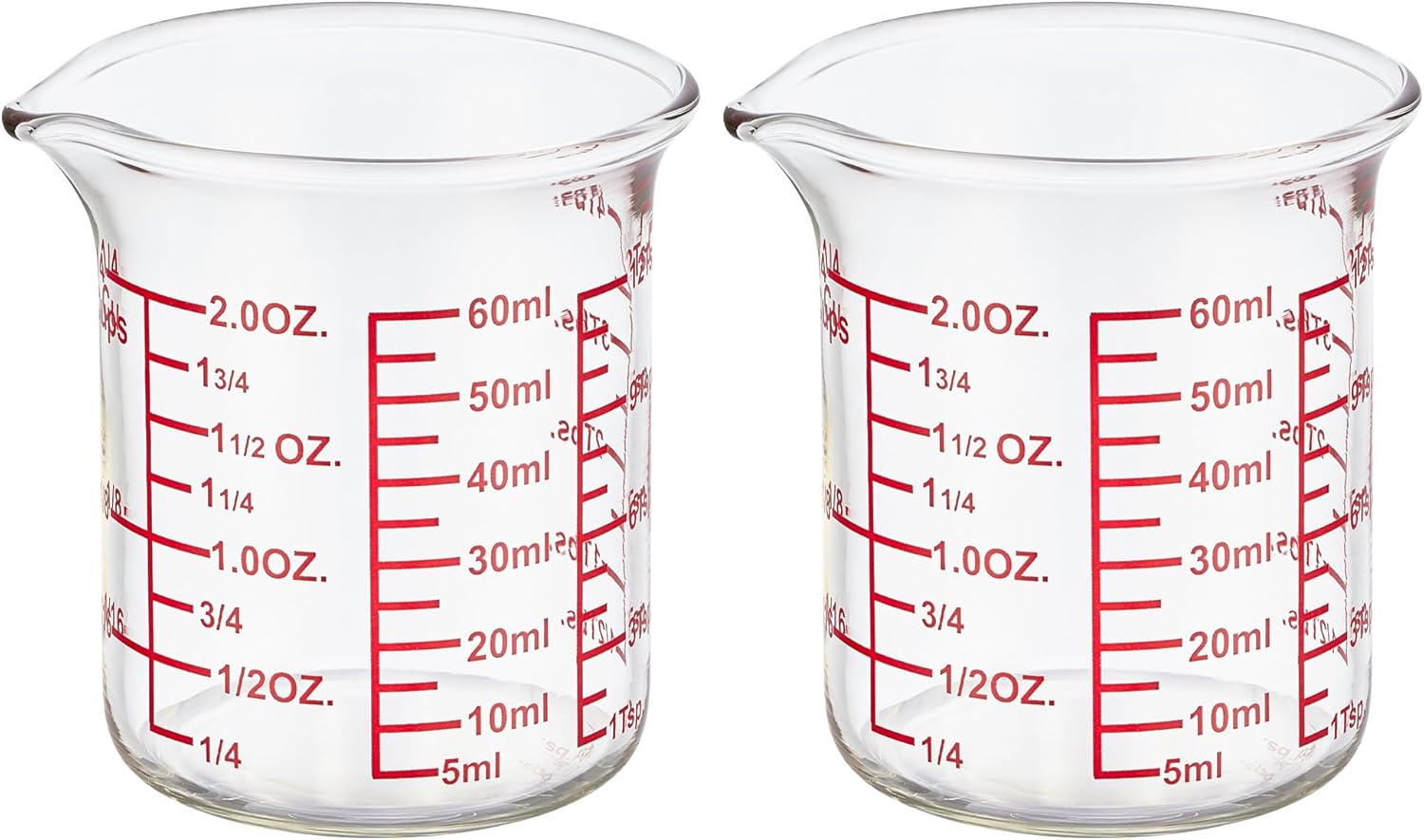 High Borosilicate Glass Measuring Cup-V-Shaped Spout，Glass Measuring Beaker for Kitchen or Restaurant, Easy to Read, 60 ML (2 Oz)-Pack of 2