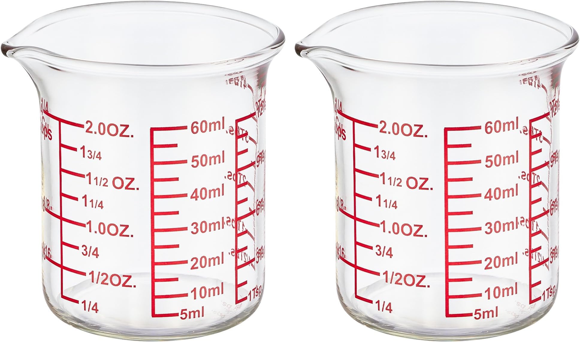 High Borosilicate Glass Measuring Cup-V-Shaped Spout,Glass Measuring Beaker for Kitchen or Restaurant, Easy to Read, 60 ML (2 Oz)-Pack of 2