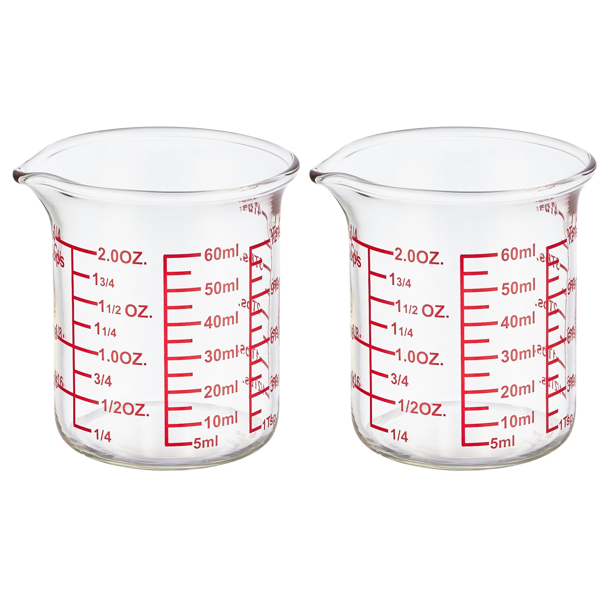 Vaso medidor de vidrio de borosilicato alto, boquilla en forma de V, vaso medidor de vidrio para cocina o restaurante, fácil de leer, 60 ml, paquete de 2