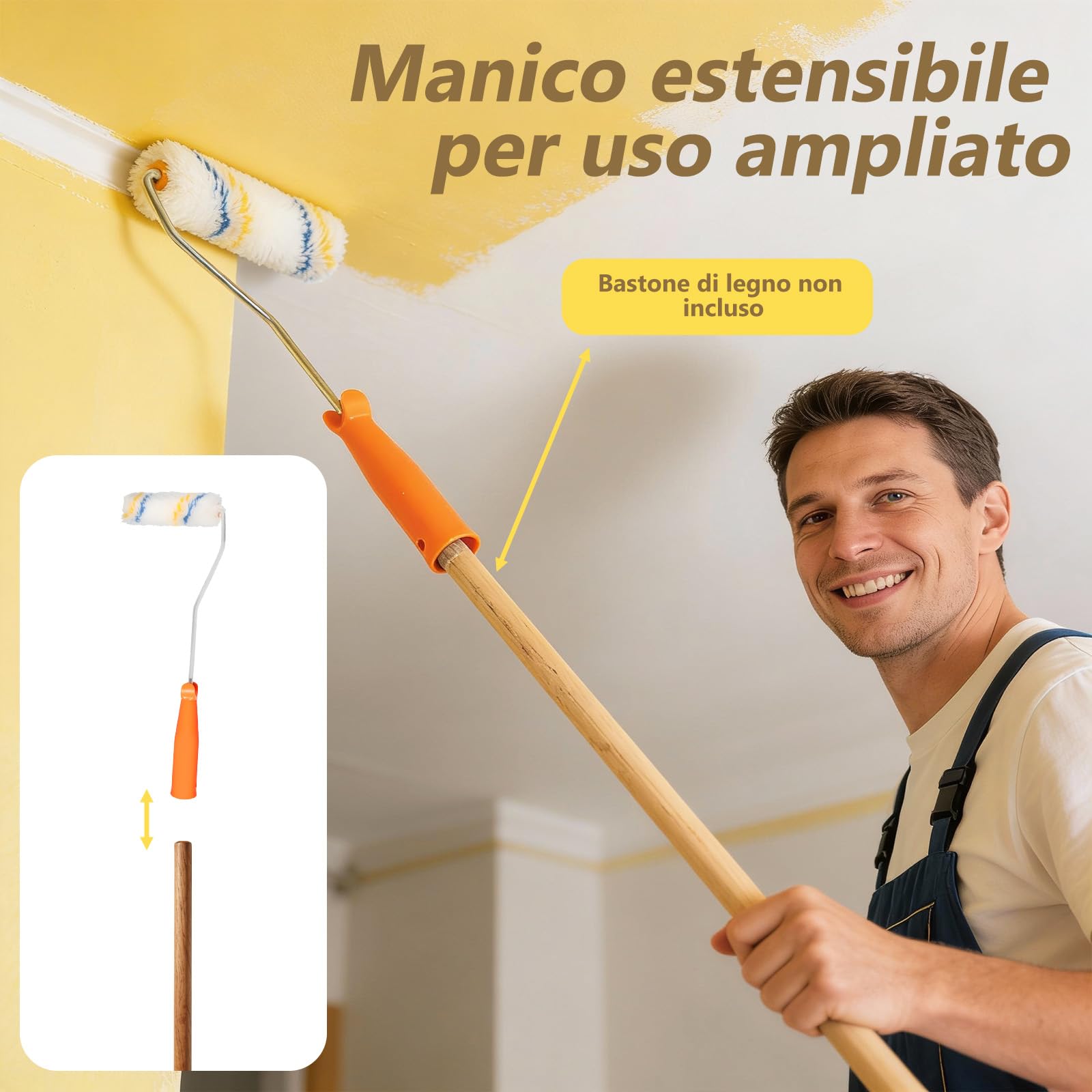 20 Pezzi 8CM Kit di Rulli per Pittura - Rullo Piccolo per Pittura con 2 Maniglie e 2 Pennelli, Rulli per Imbiancare per Verniciatura di Pareti, Soffitti e Porte