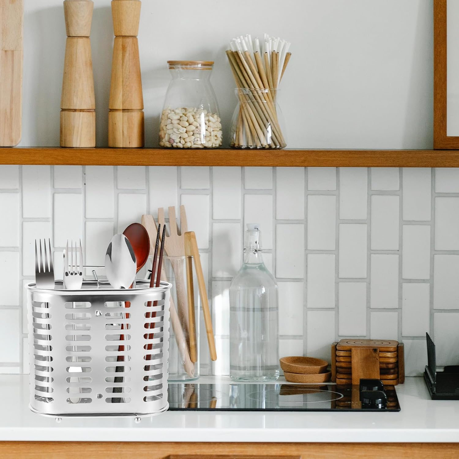 Stainless Steel Chopsticks Holder Organizer with Efficient Water Drain Tray