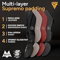 Vista 5 de RDX Espinilleras para Muay Thai, Kickboxing, entrenamiento de MMA, almohadillas de espuma para piernas de cuero Maya Hide para artes marciales