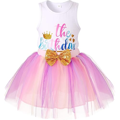 HAPPYMA Toddler Kids Baby Girls Birthday Outfits Princess Vest Sleeveless Tank Top + Dot Bubble Mesh Skirt 2Pcs Summer Set