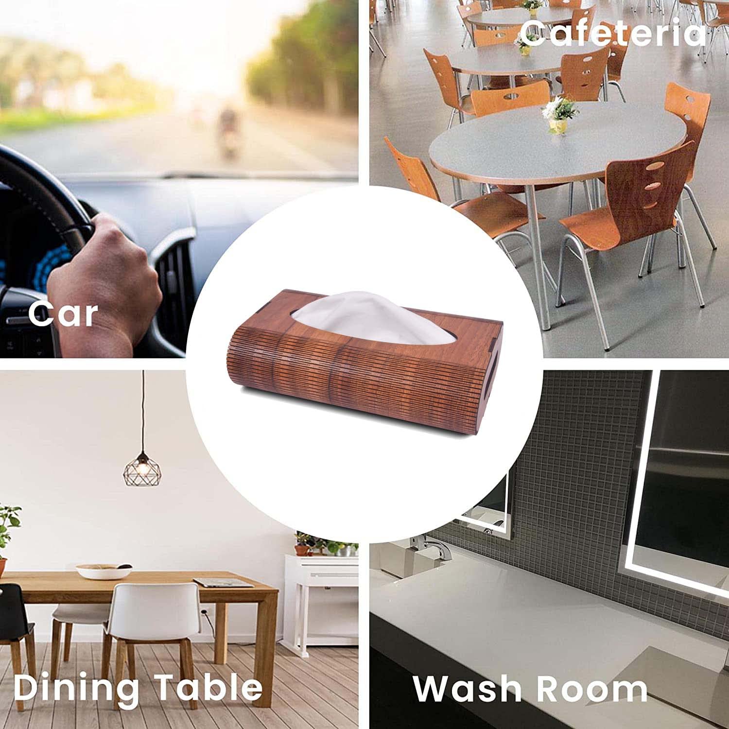 Deskart Wooden Tissue Paper Box | Decorative and Stylish Wooden Tissue Holder Stand for Car, Home, Office Desk, Resturant and Cafeteria (Round) 4