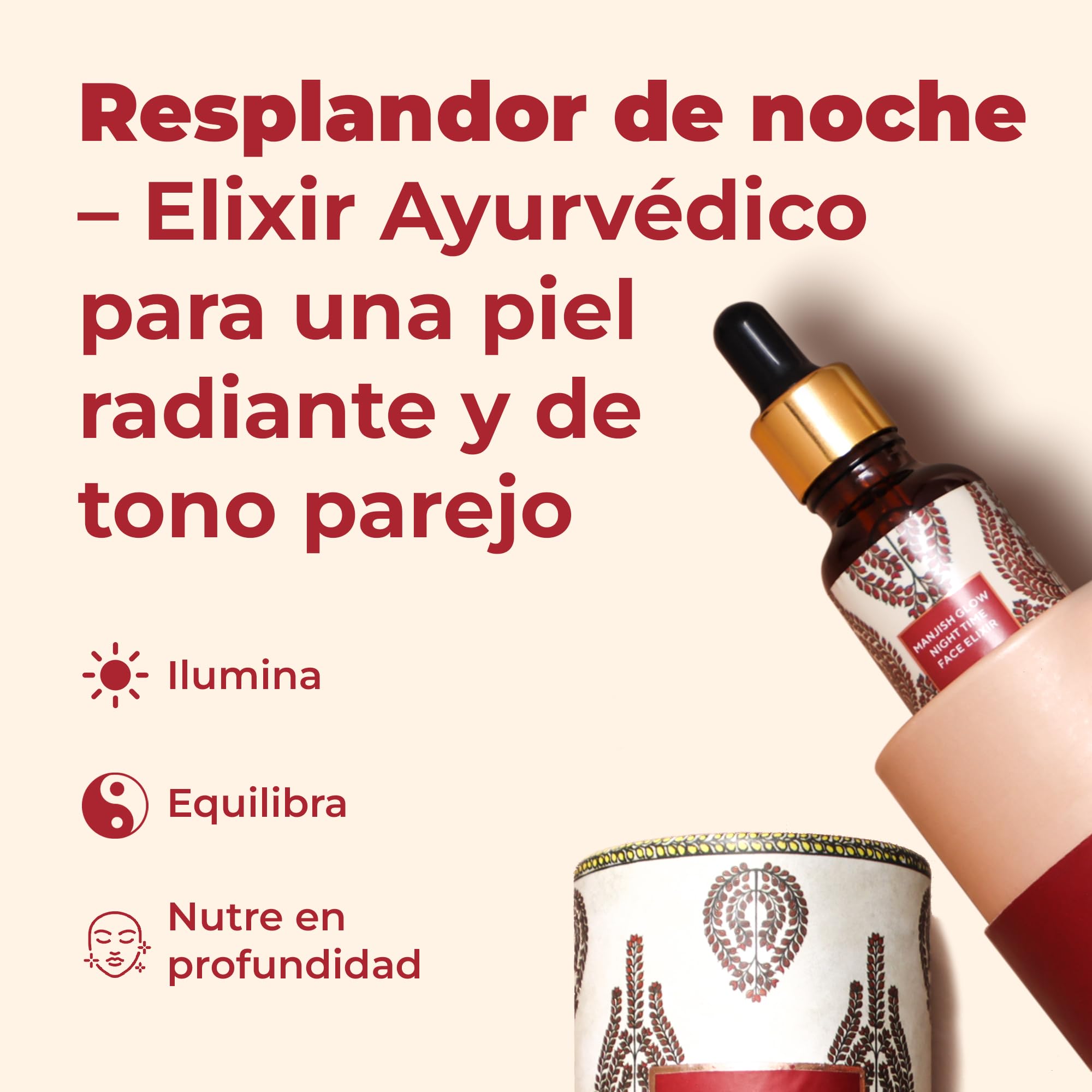 iYURA Manjish Glow Night Time Face Elixir | Aceite Facial Hidratante | Para una Piel de Aspecto Luminoso y Uniforme | Con Manjistha y Limón | 30 ml