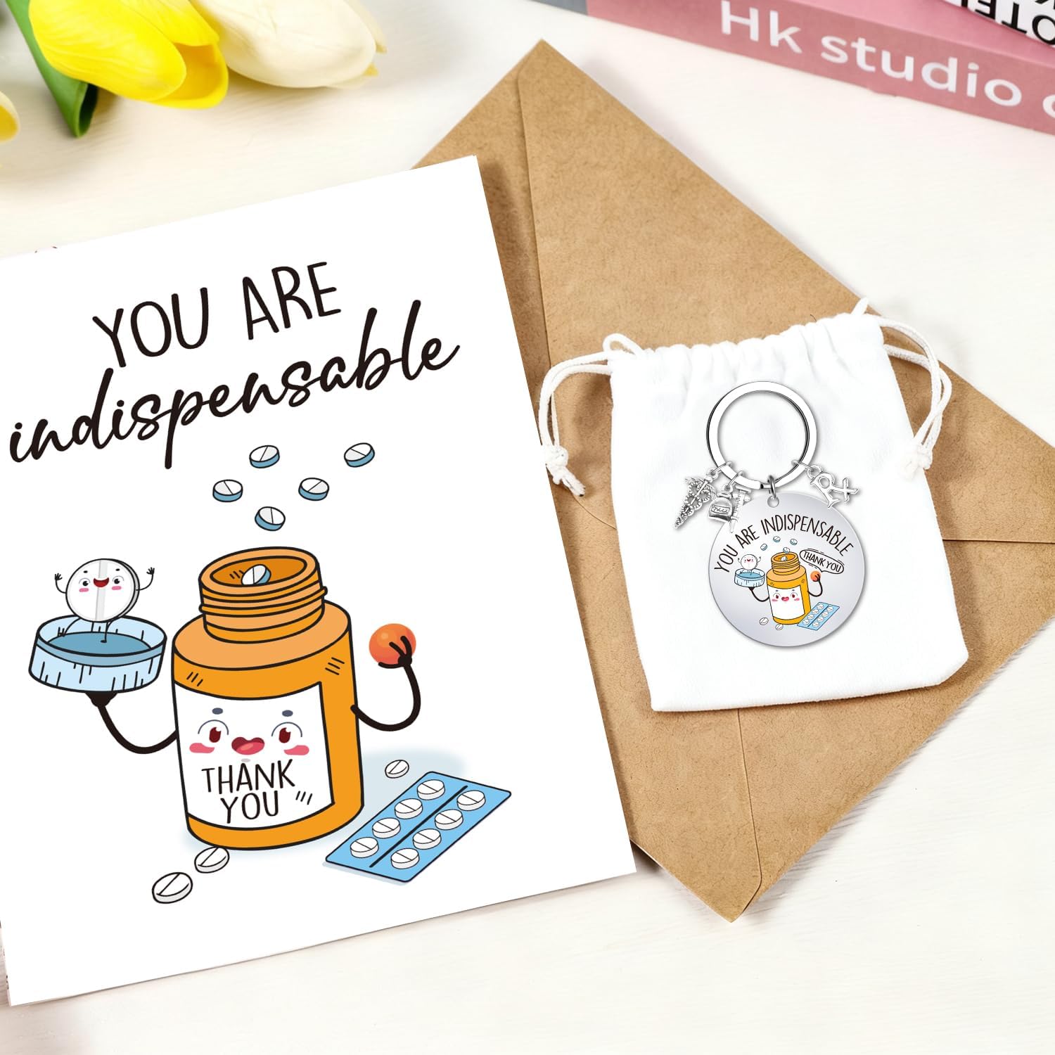 2Pcs Pharmacist Gifts for Women Men, Funny Pharmacy Thank You Card with Envelope Keychain, Christmas Graduation Retirement Appreciation Gifts for Doctor Nurse Pharmacy Tech DR RX - Image 4