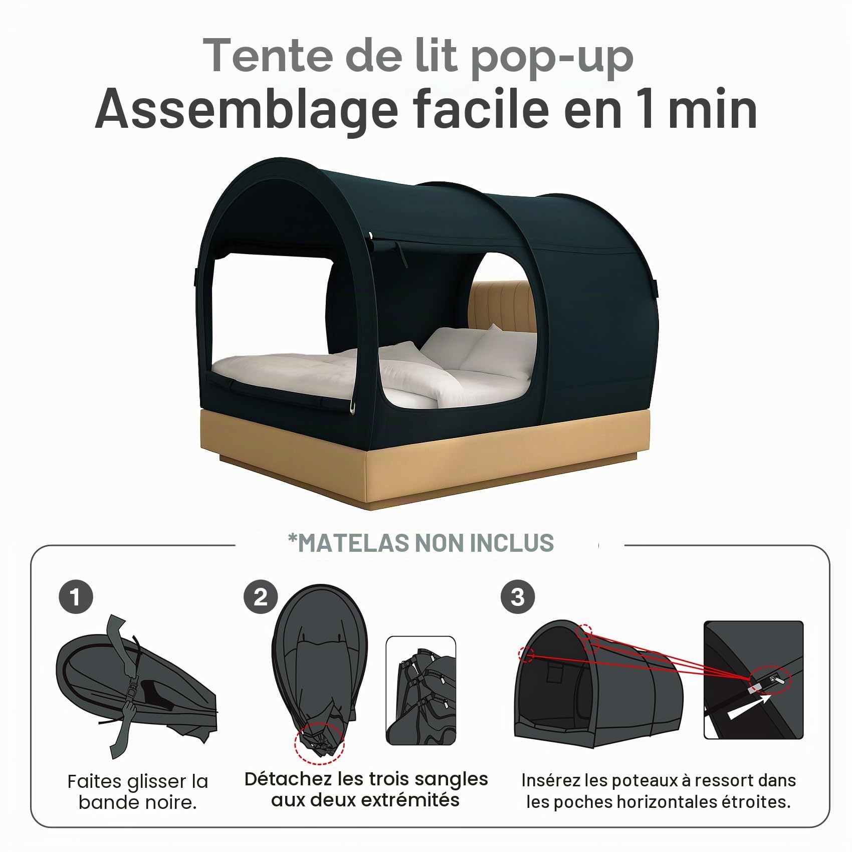 Alvantor Bed Tent Ciel de lit Unisexe, Charbon, 190x99x22 cm (Pack of 1)