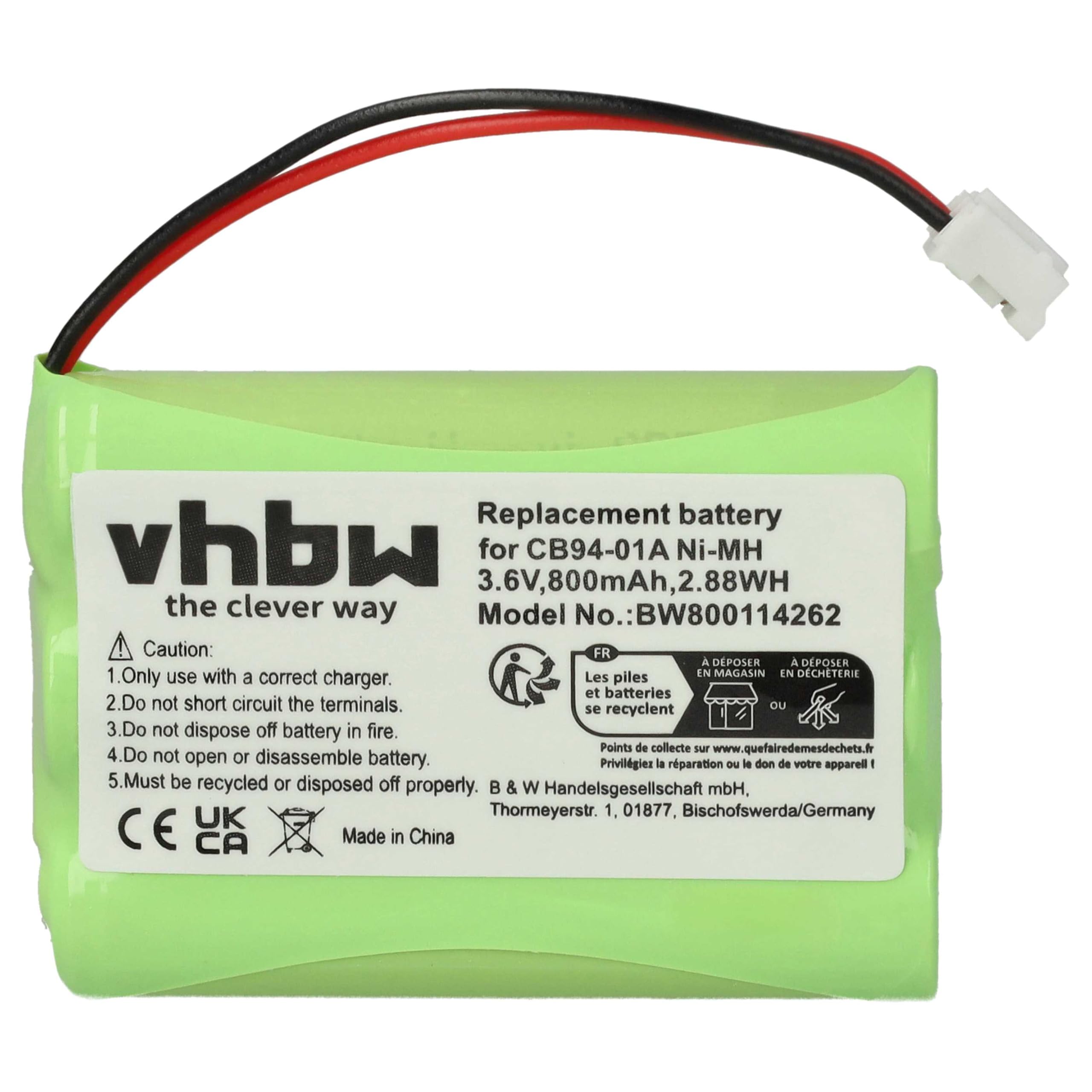 vhbw Batterie Remplacement pour Motorola CB94-01A, TFL3X44AAA900 pour Moniteur bébé, babyphone (800mAh, 3,6V, NiMH)