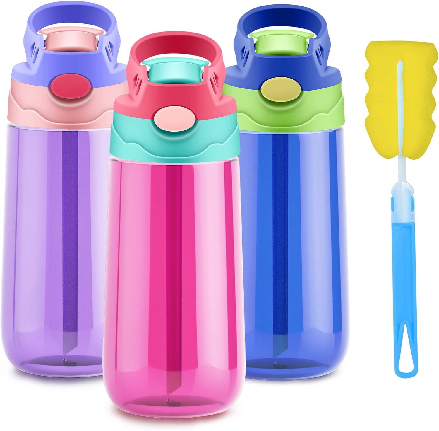 Kids Water Bottle 3 Pack 16 OZ Spill Proof Toddler Water Bottles for