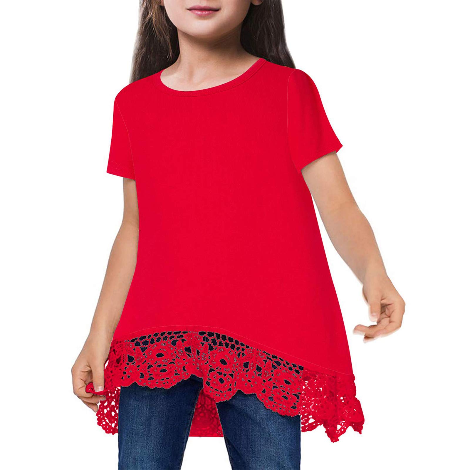 Générique Chicas Camiseta Sólido Tops Ropa Encaje Casual Verano Niños Blusas Túnica Suelta Niñas Tops Camisa Túnica para Niña Más
