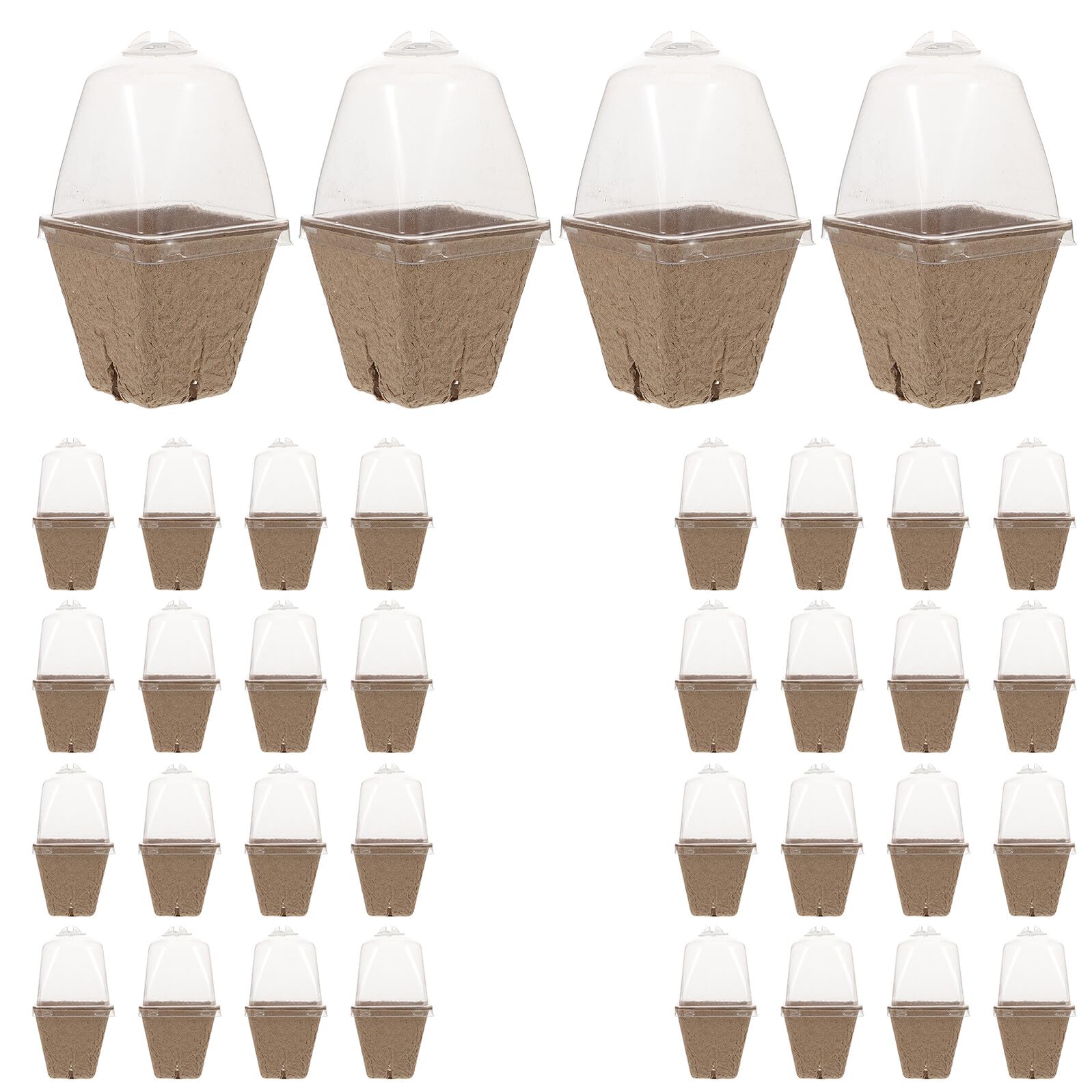 SHINEOFI 36 pièces Pots de Semis Carrés en Fibre de Papier avec Couvercle à Humidité Pots de Plantes pour Jardinage Optimisés pour Gain de Place et Croissance des Semis