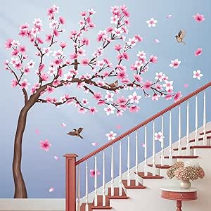 SHUCHING Wandtattoo 88 Stück Rosa Blumen - Kirschblüten Aufkleber Für Wohnzimmer & Schlafzimmer - Selbstklebend & Versetzbar