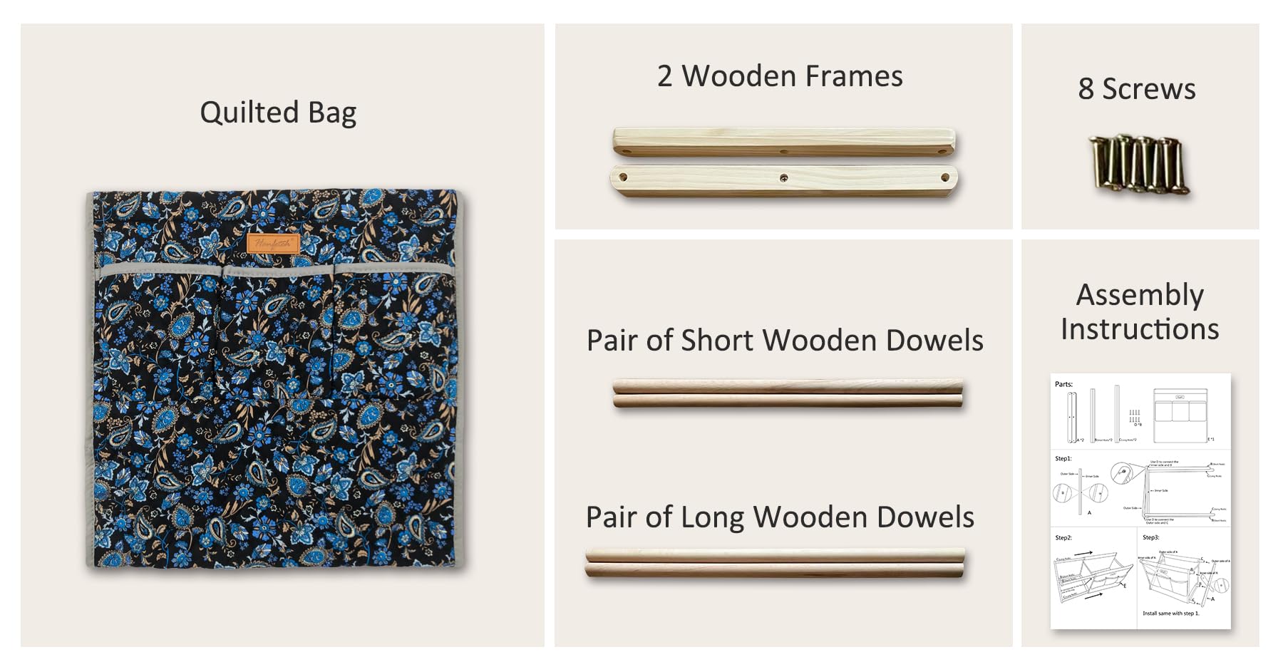 Hanfetch Large Yarn Storage Organizer for Skeins & Accessories - Crochet Hooks, Knitting Needles (Paisley-Purple) - Easy Assembly