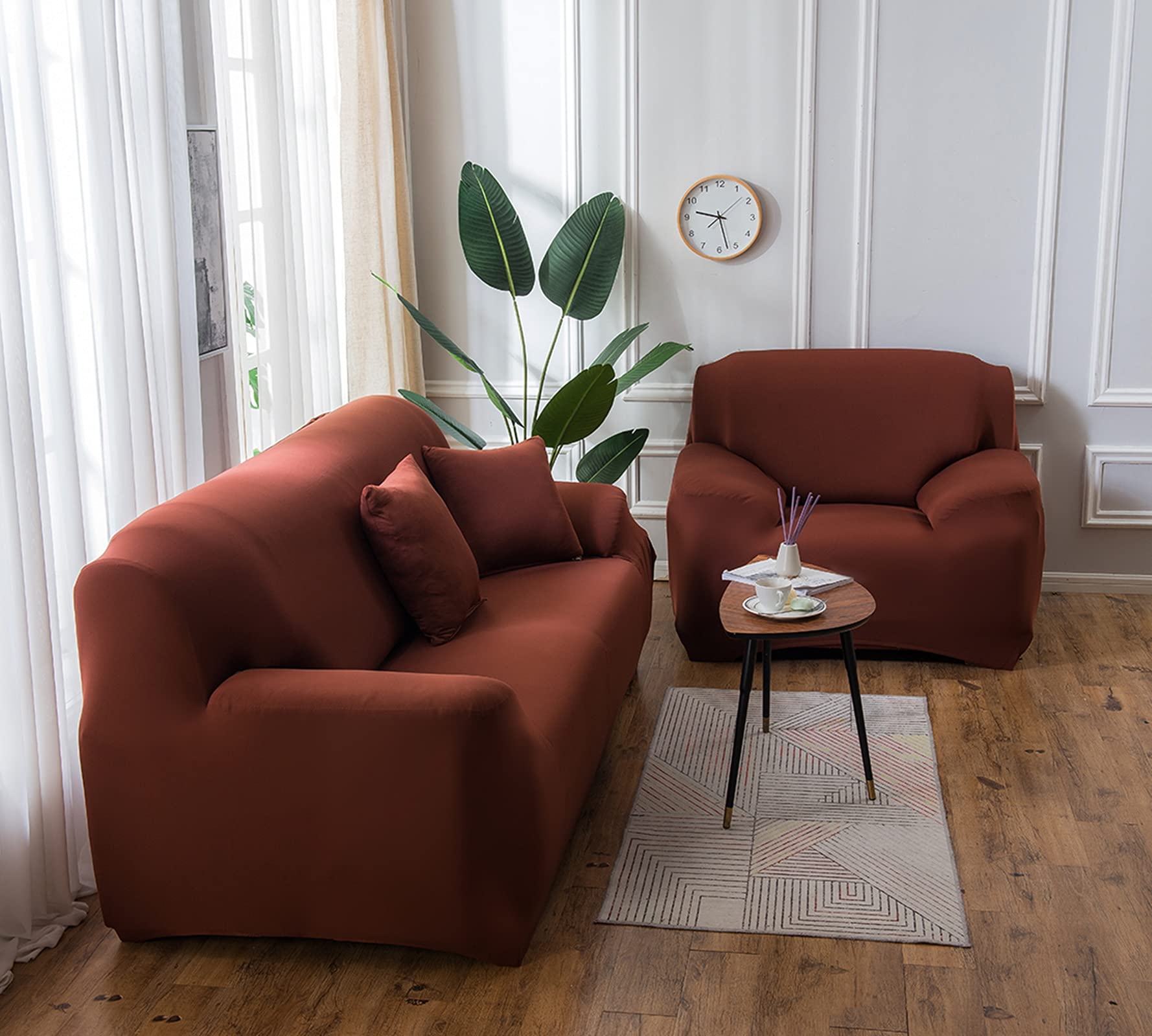 Daesar Housse de Canapé Extensible, Housse Canape 2 Place Couleur Uni Canapé Housse Café Clair (Polyester, 2 Places)
