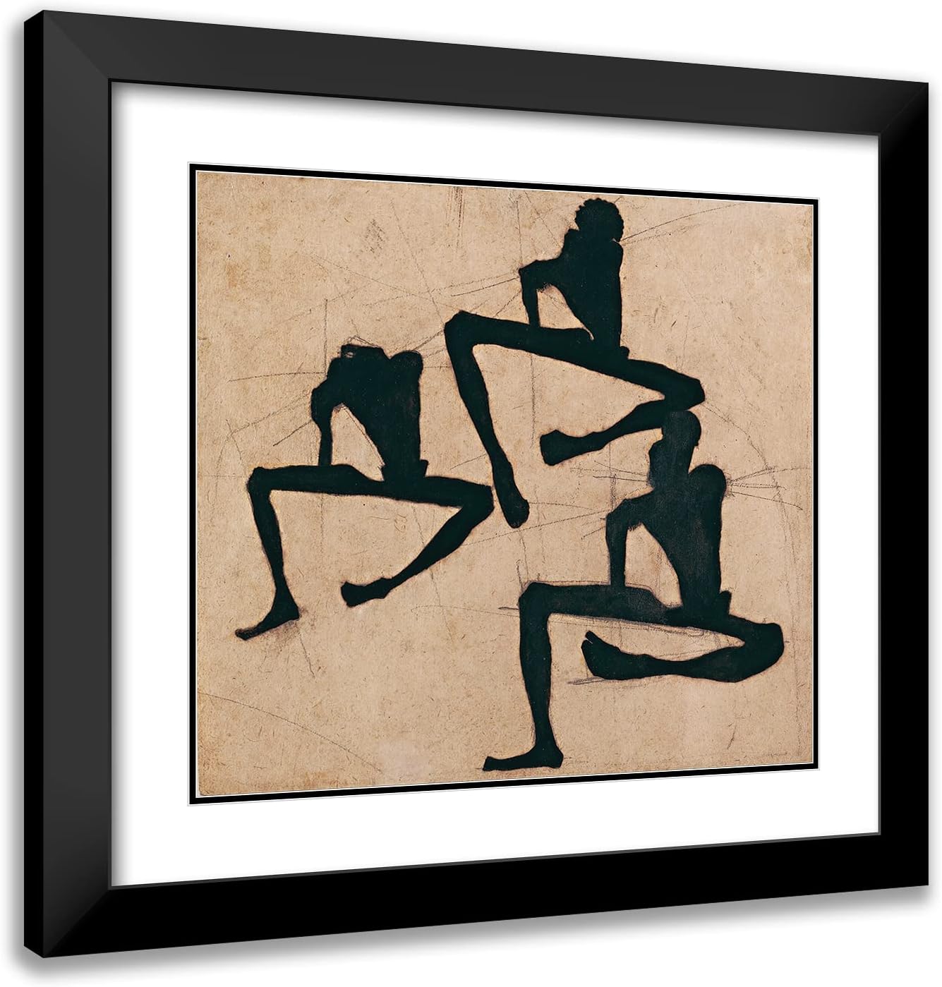ArtDirect Egon Schiele 22x20 Black Modern Frame and Double Matted Museum Art Print Titled - Composition with Three Male Nudes (1910)