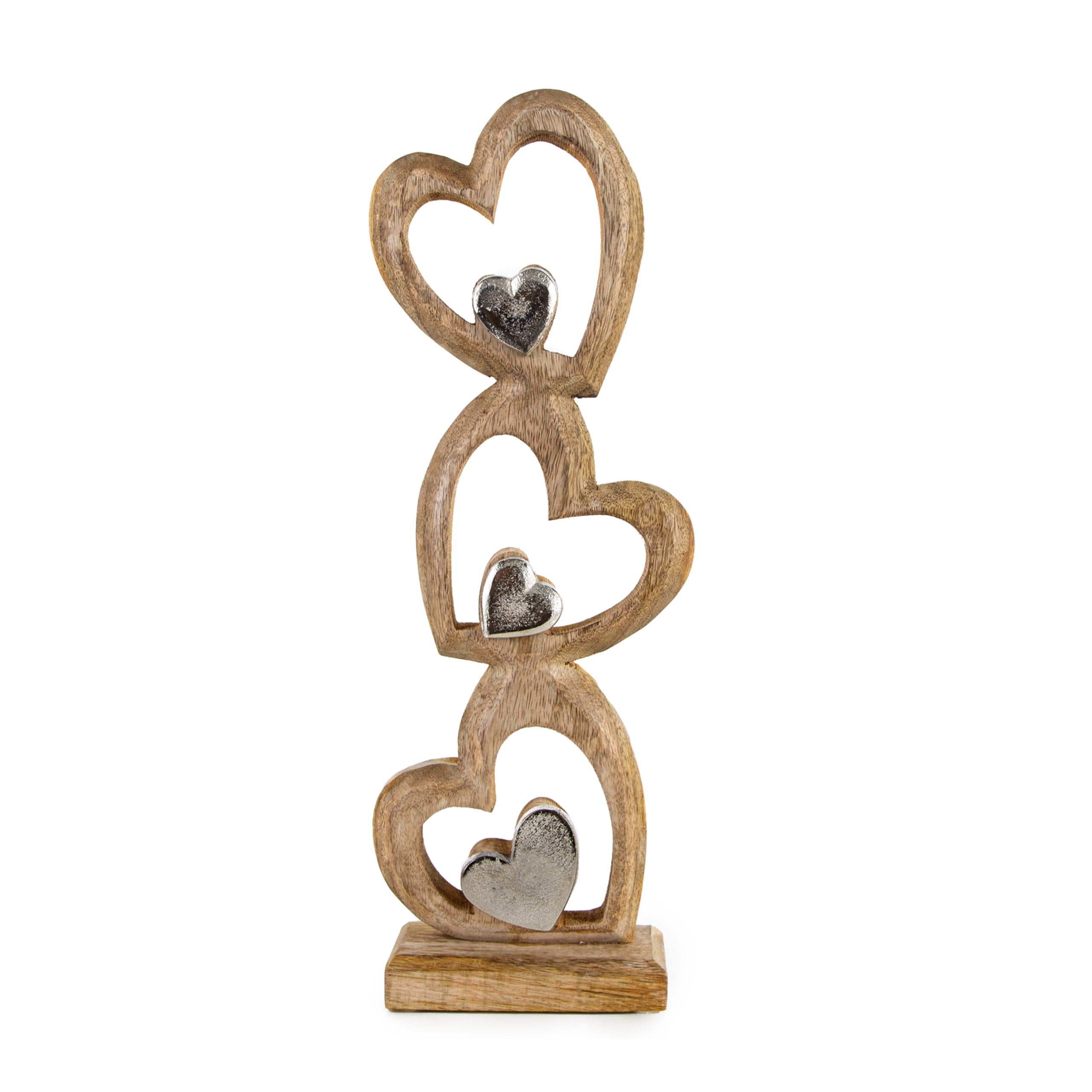 Scultura decorativa cuori: figura da appoggio in metallo e legno, decoro moderno per soggiorno ingresso camera, idea regalo matrimonio compleanno nuova fase della vita, 45 × 16 × 7 cm