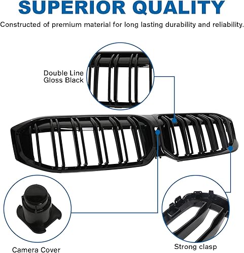 Miniatura 218 de Rejilla frontal negra brillante compatible con BMW Serie 3 G20 2019 2020 2021 2022 316i 318i 320i 328i 330i 330i 335i 340i Doble lamas negro