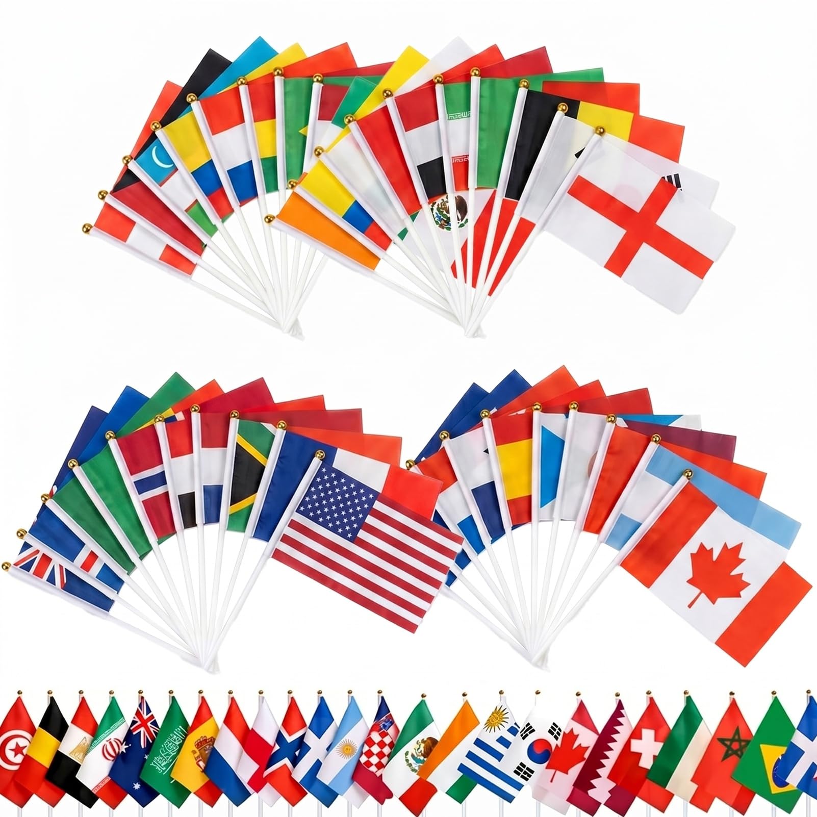 World Cup Football 2026 Flags with Stick, 48 Countries of the World Handheld Double Sided Fabric Small Flags and 30cm Pole Set for Football Party Decorations Garden Pub Street — image 1