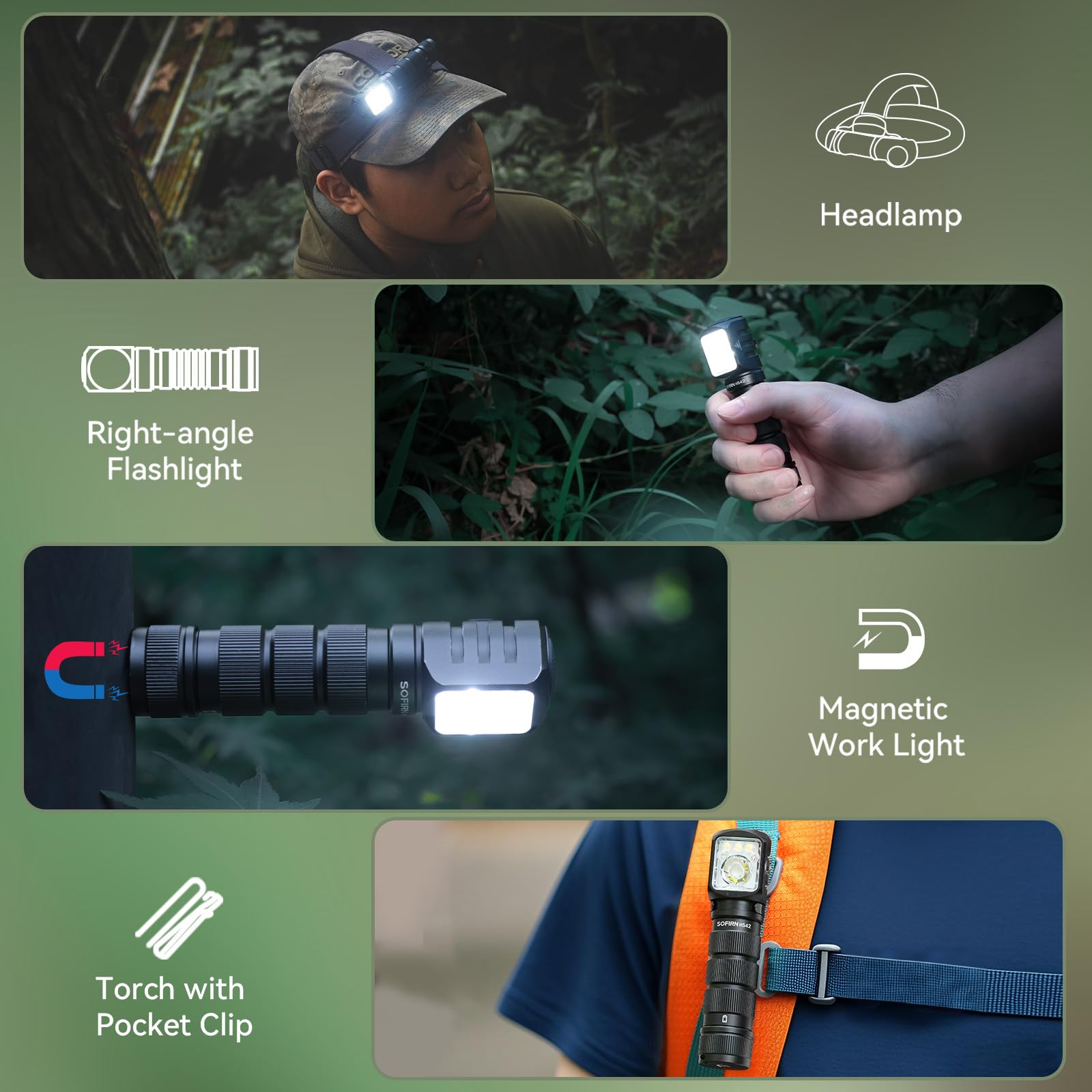 Sofirn HS42 EDC Latarka czołowa, 2100 lumenów, czerwone światło, Powerfu LED z magnesem, do biegania, wędkowania, pracy, wędrówek, kempingu