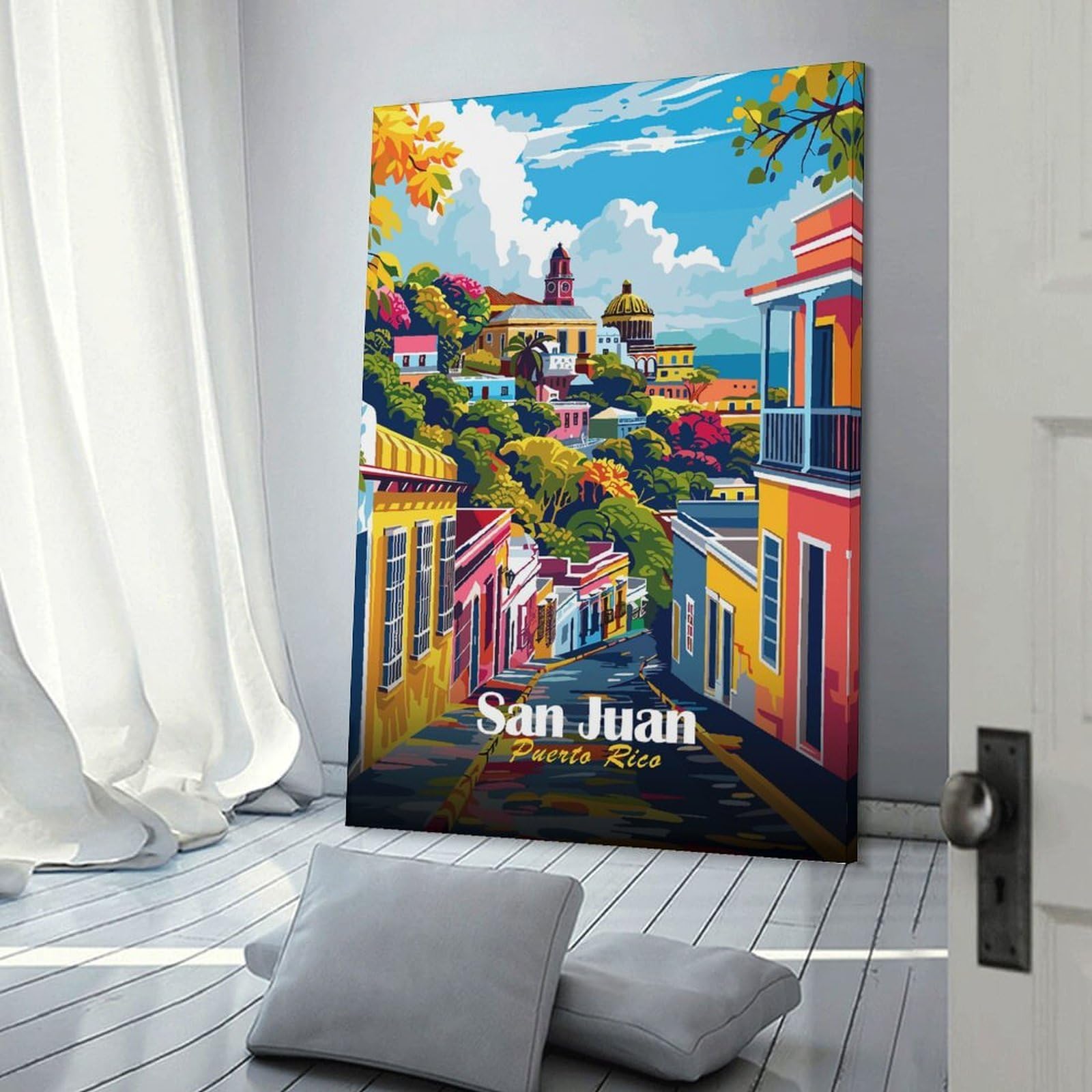 Junmoney Canvas Wall Art San Juan, Puerto Rico Cityscape, 20x30inch(50x75cm), for Living Room, Lounge Or Sitting Room, Canvas Styling for A Polished Room Look