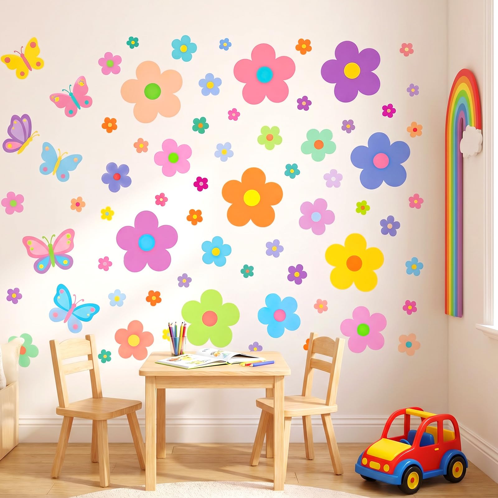 Décoration Murale Marguerites Y2K : Vinyle Haute Qualité et Couleurs Vives pour Enfants