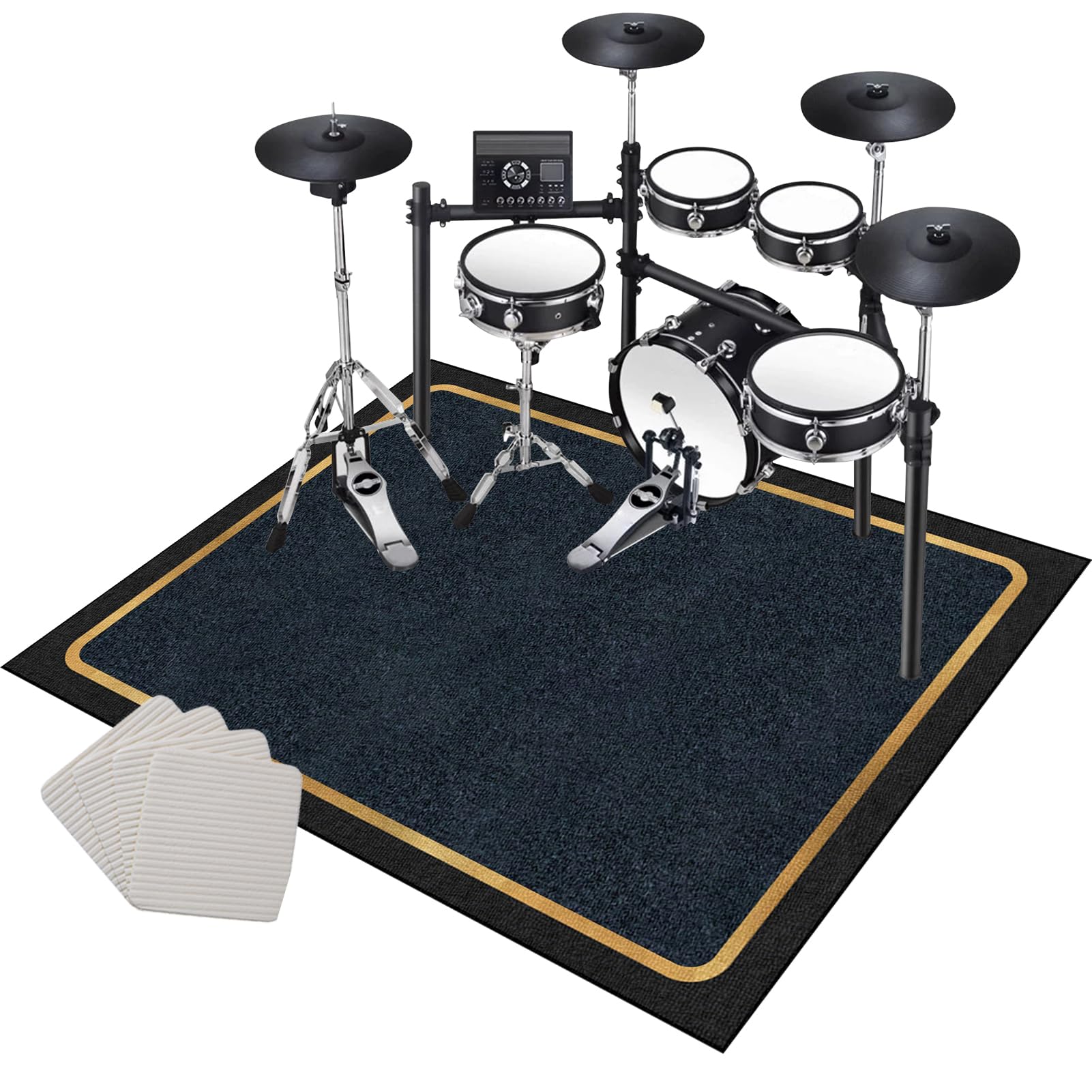 Drum Rug Non Slip Soundproof Drum Mat 120 x 80 cm, Electrical Drum Carpet Practice Pad, Sound Absorbing Rug Soundproof Blanket for Piano Jazz Bass Drum Set, Indoor Drum Accessories for Drummers