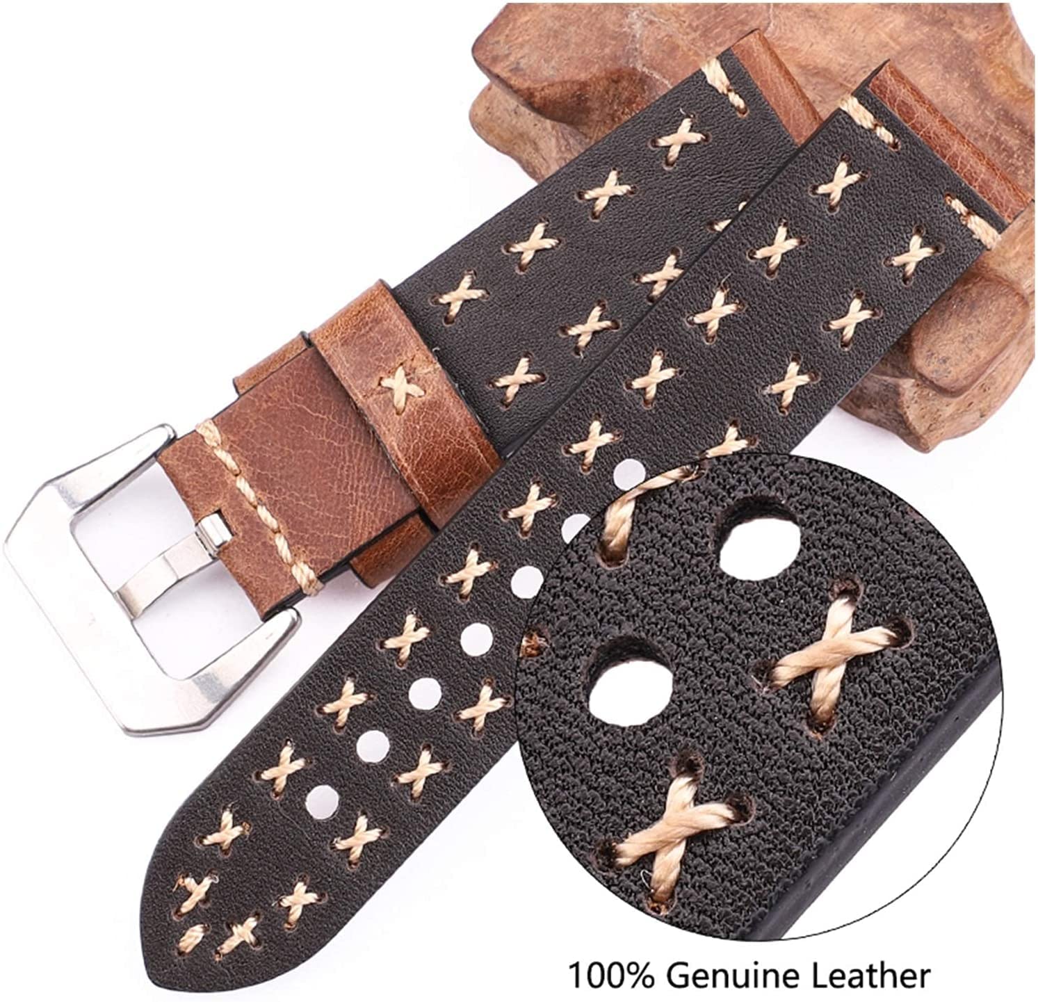 Uhrenarmband, handgefertigtes Armband, 22 24 mm, Leder, Vintage-Armband, Damen, Herren, Braun, Schwarz, Grün, Kaffee, Uhrenzubehör, Armband