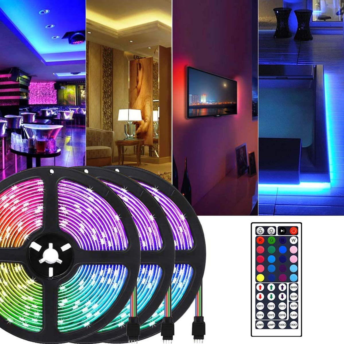 15m (3x 5m) Striscia LED RGB, 5050 SMD 450 (3x 150) LED, Set completo con telecomando 44 tasti e alimentatore 12V, IP65 impermeabile per casa, bar, Natale, feste e matrimoni