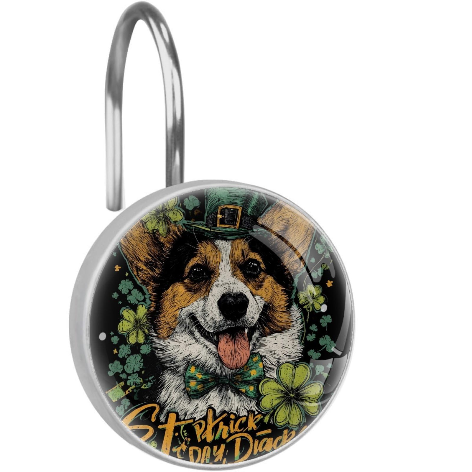 VAPOKF Decorative Shower Curtain Hook: St. Patrick's Day Corgis Rustproof Stainless Steel Shower Curtain Ring for Bathroom - Shower Curtain Hook & Hangers - Set of 12
