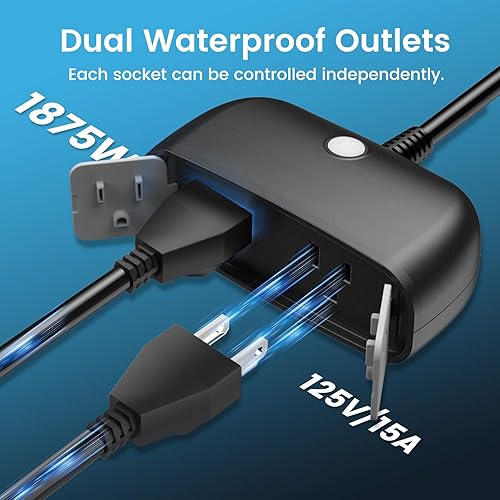 Miniatura 6 de Enchufe inteligente para exteriores impermeable, toma de casa inteligente con 2 enchufes, enchufes impermeables duales, enchufes inteligentes