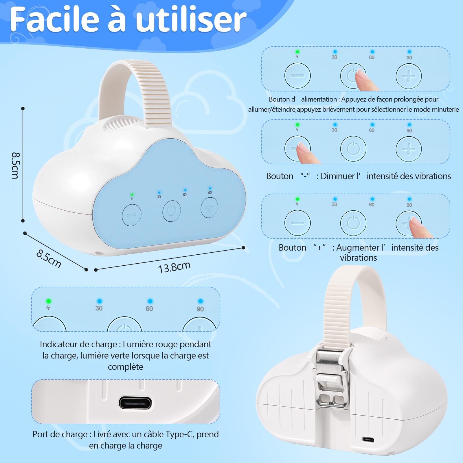 Balançoire Automatique Pour Bébé,Rechargeable,3 Intensités de Balancement Réglables,Minuterie 30-60-90 Min,Silencieuse,pour Poussette et Buggy