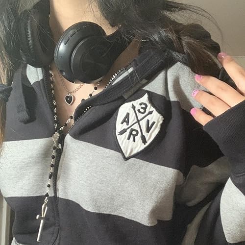 Miniatura 4 de XFLnaraz Sudadera Harajuku con capucha vintage para mujer, manga larga, con cremallera, chaqueta de gran tamaño con bolsillos