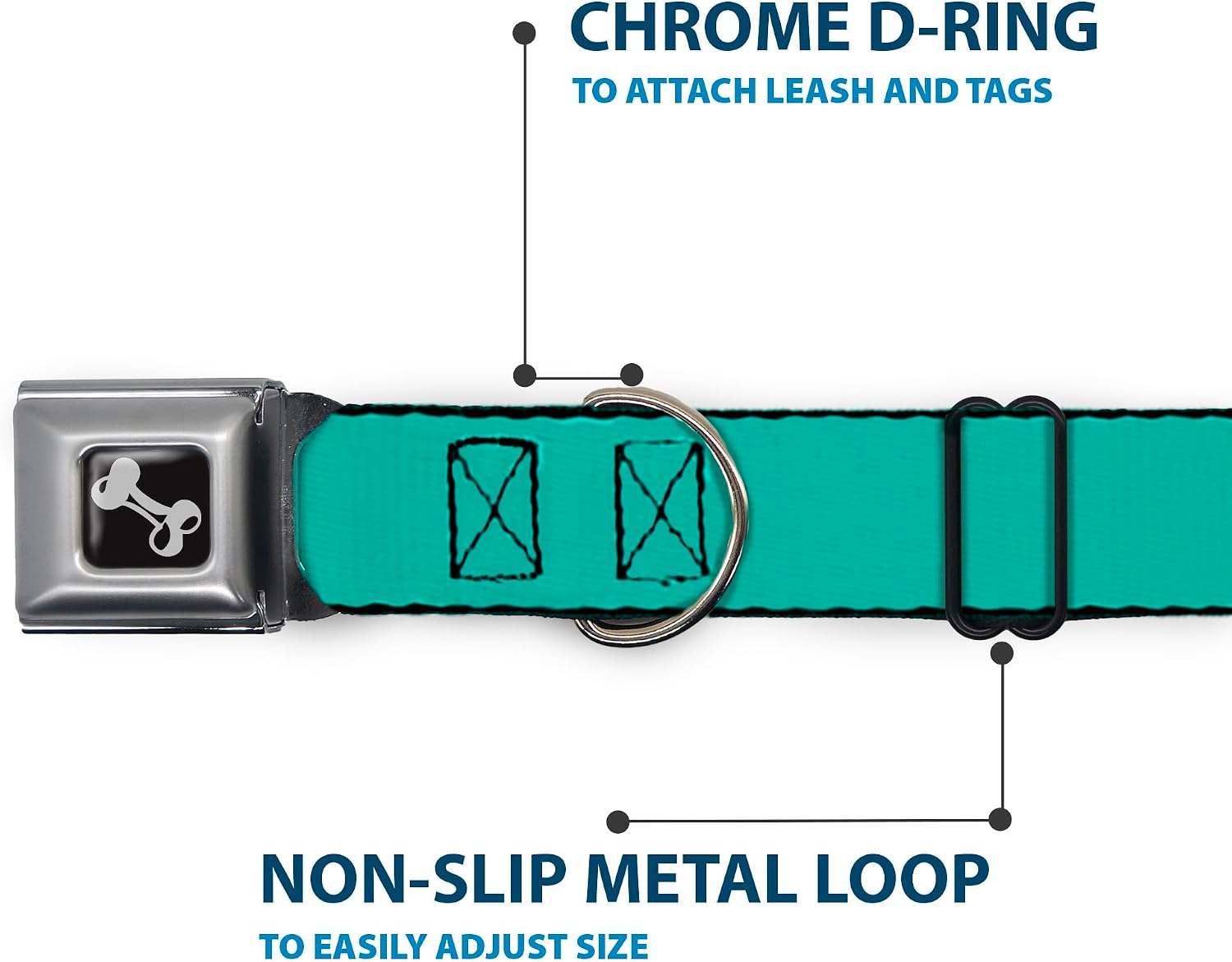Dog Collar Seatbelt Buckle Teal 15 to 26 Inches 1.0 Inch Wide