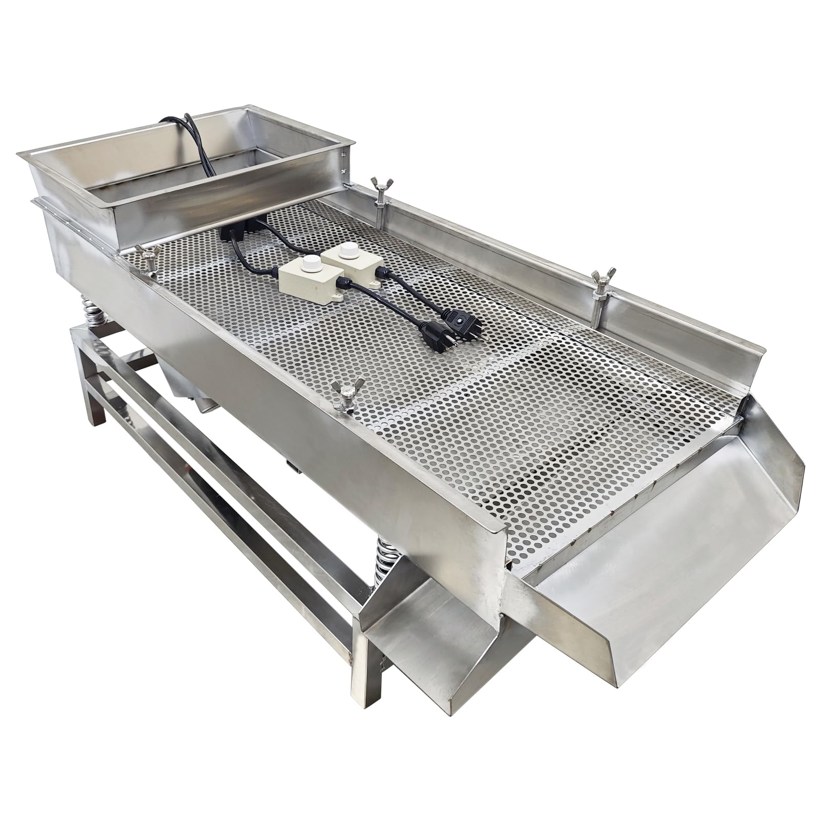 WYDDDARY Straight Vibrating Sieve Electric Linear Sifter Machine JG40-95 Stainless Steel Linear Vibrating Screen Single Layer Double Motors 7mm Round Hole Mesh 110V
