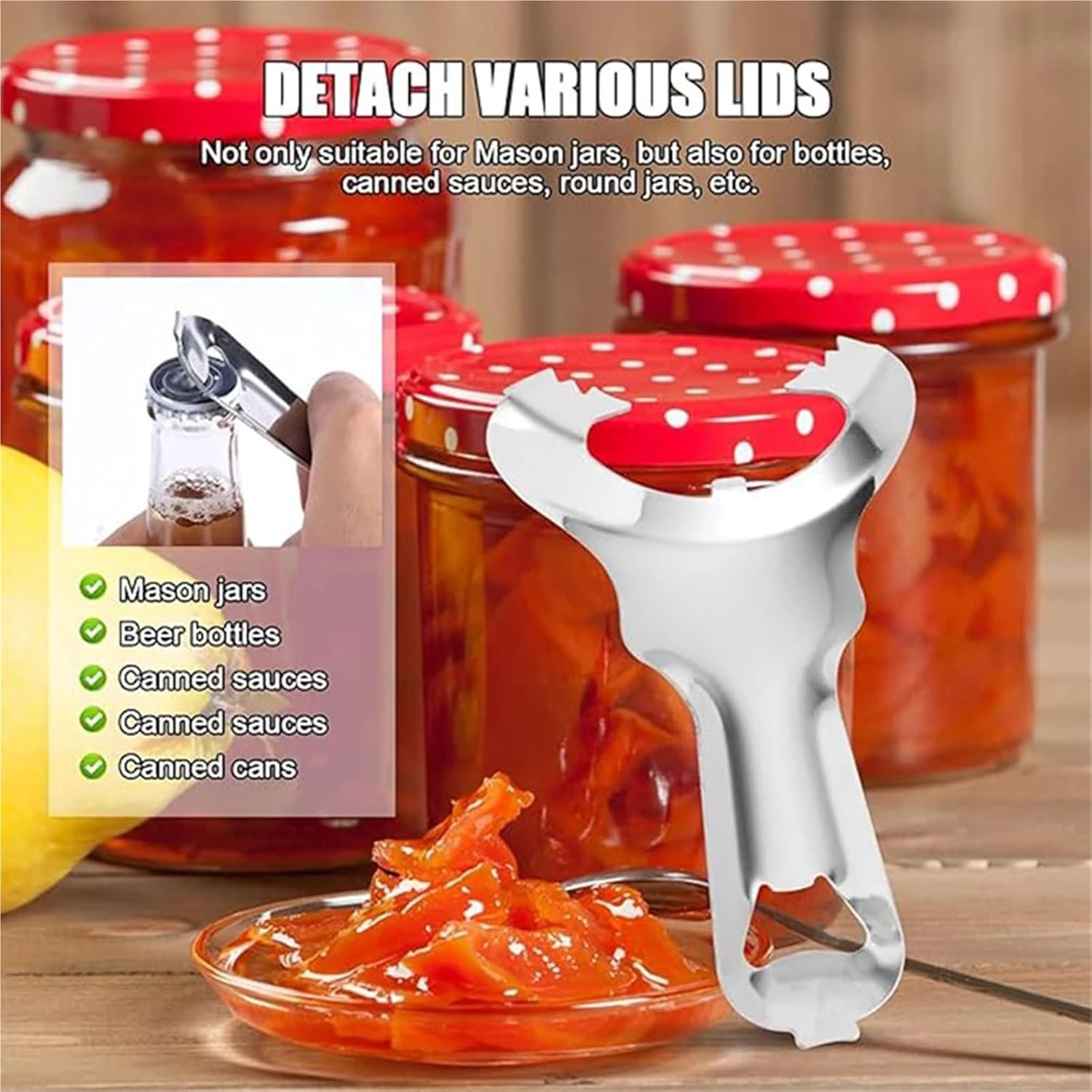 1pc Stainless Steel Mason Jar Bottle Opener Manual Handheld Twist Top Remover No Lid Damage Multifunctional Kitchen Tools Easy Twist