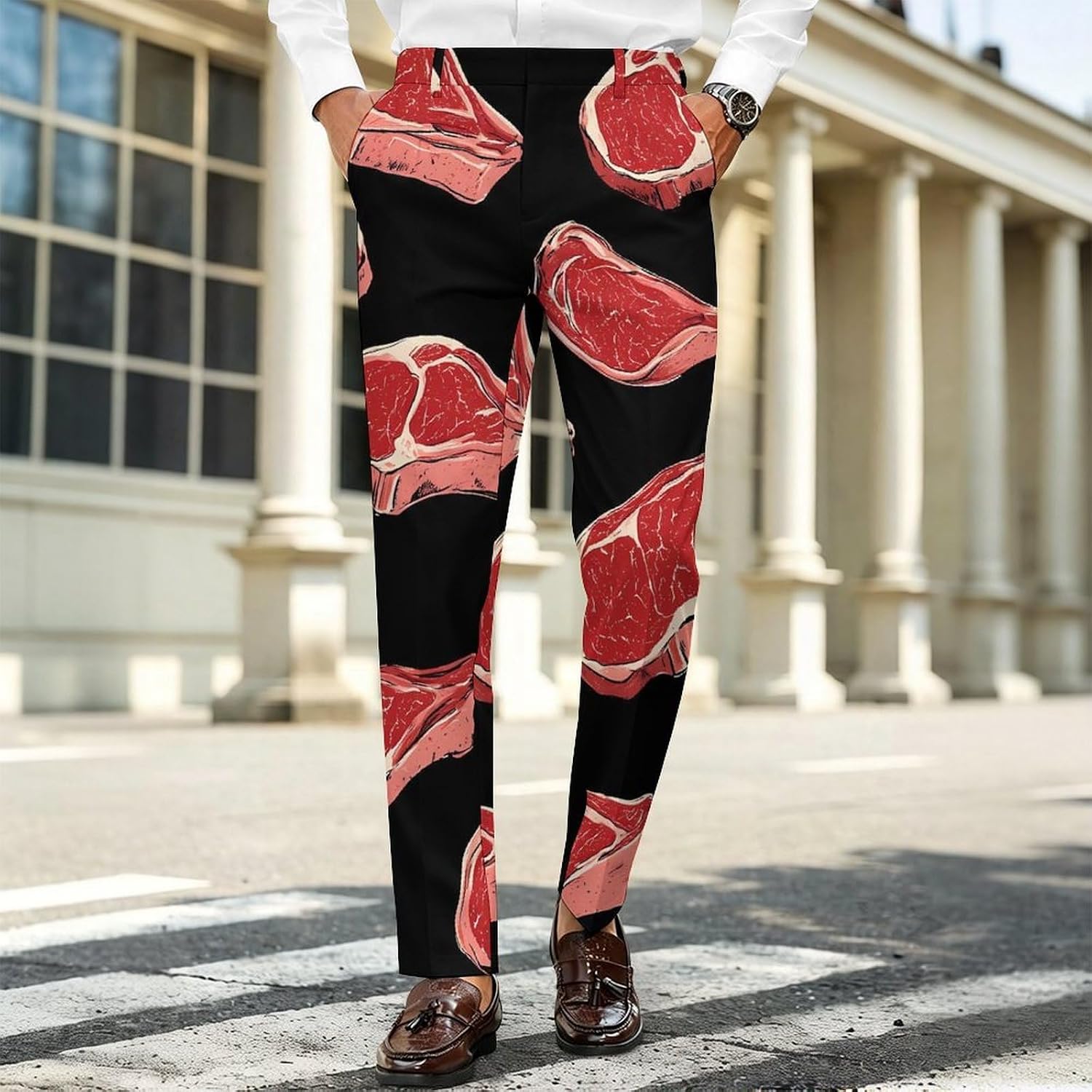 Meat Red Steaks Men's Classic Fit Suit Pants Straight Leg Design Printed Trousers