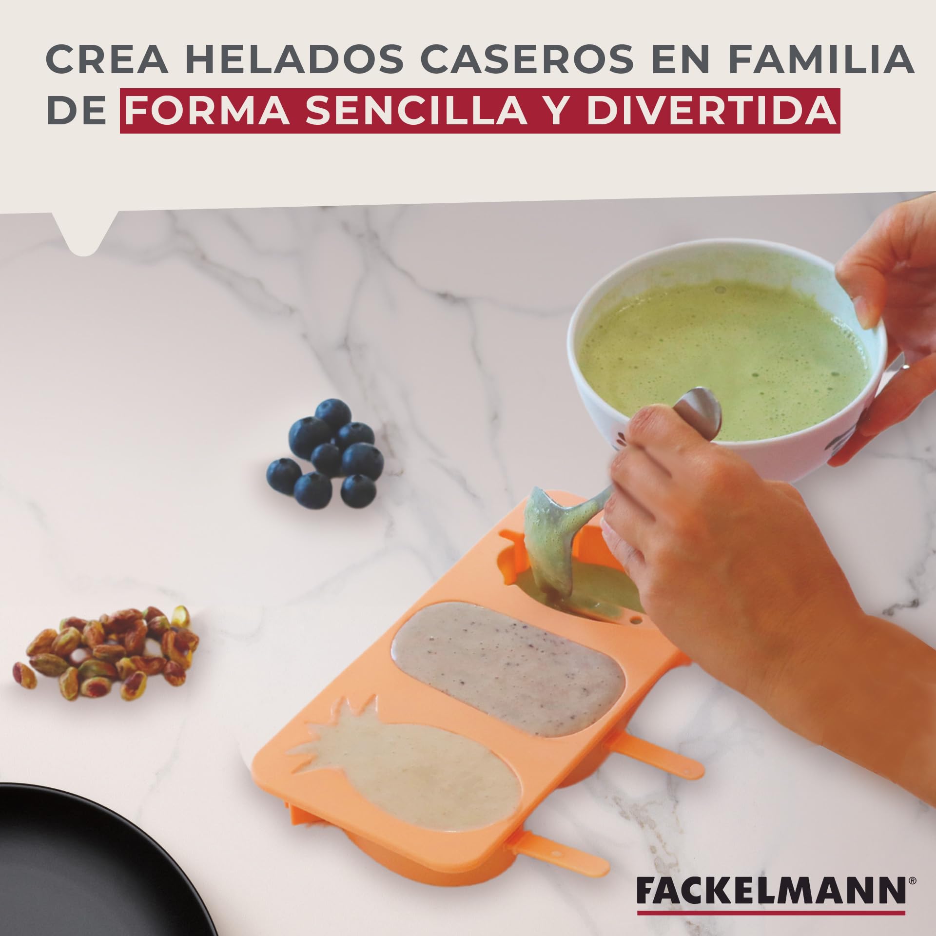 Fackelmann Molde de Silicona para Helados, Heladera de Silicona, Reutilizable, Soporta Temperaturas entre -40ºC y 230ºC, Apto para Horno y Congelador, Apto para Lavavajillas, Naranja Pastel, 1 ud.