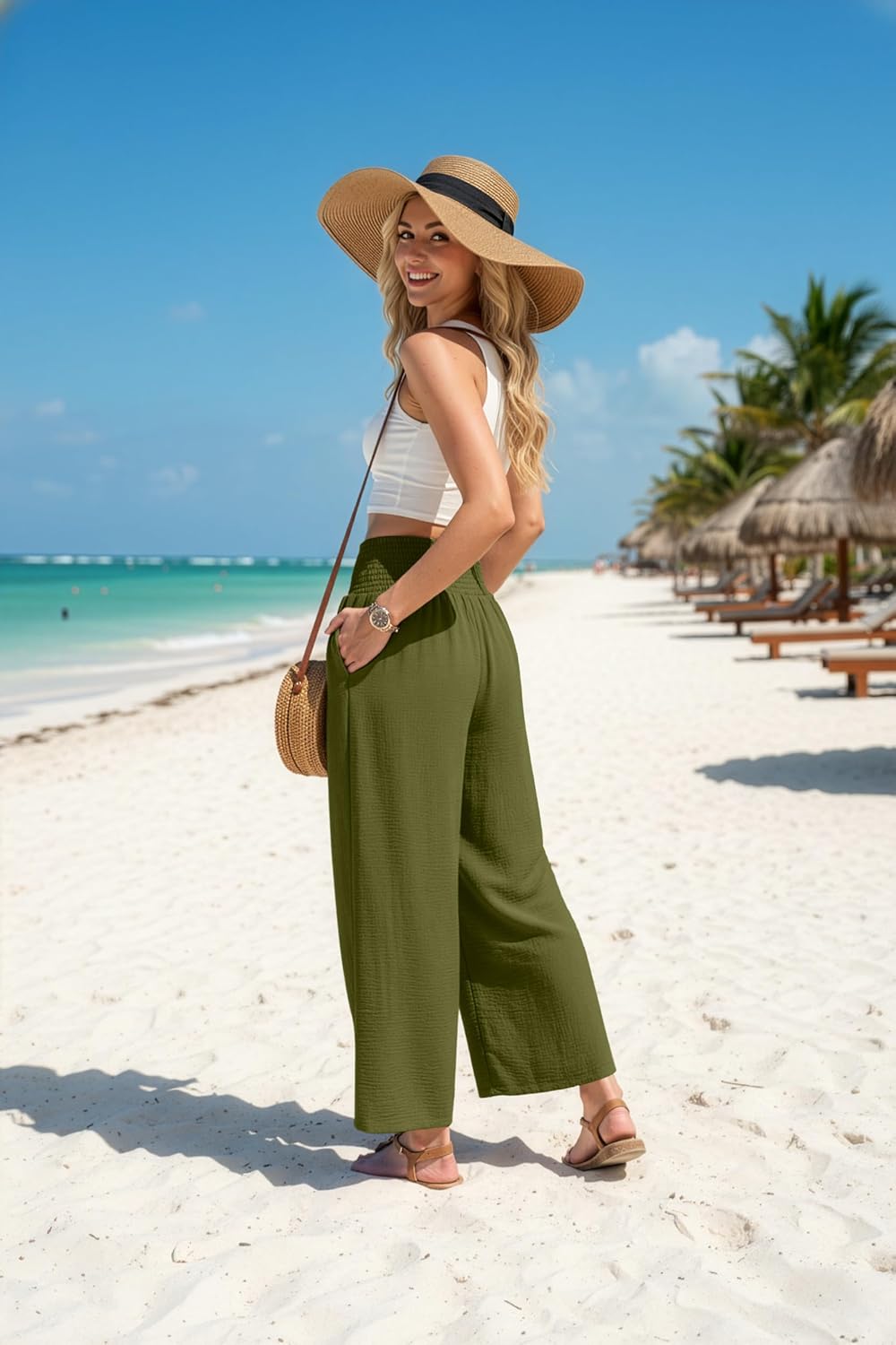 Lepunuo High Waisted Wide Leg Palazzo Pants for Women Summer Beach Vacation Lounge Trousers with Pockets 2026 Trendy - Image 2