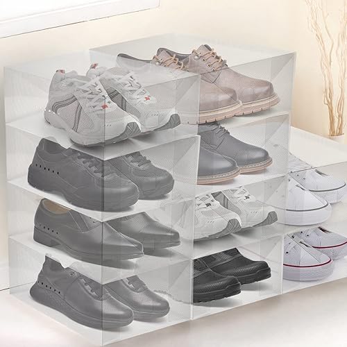 Miniatura 6 de Lawei Paquete de 10 cajas de almacenamiento de zapatos para hombre, contenedores apilables de plástico transparente, cajas de almacenamiento