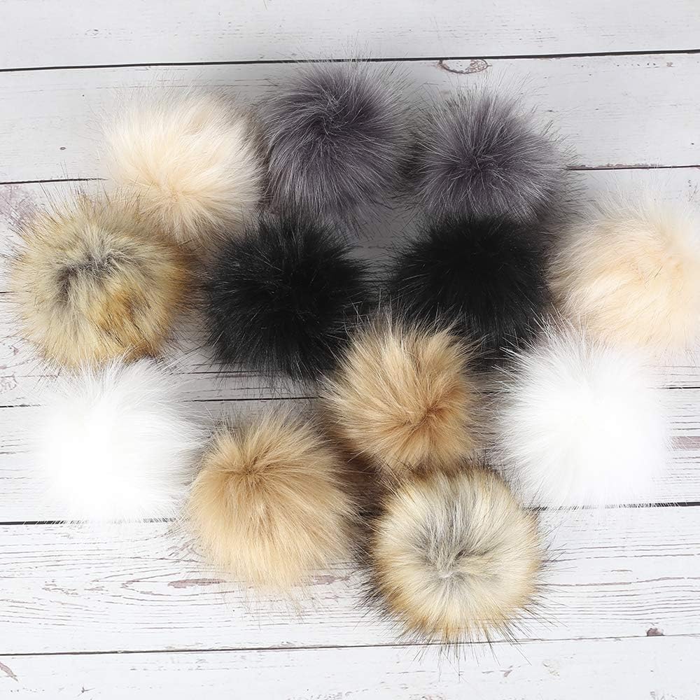 12Pcs Faux Fur Pom Pom 10cm 6 Colours DIY Fox Fur Fluffy Pom Pom Ball with Elastic Loop for Hats Keychains Scarves Gloves and Bags Accessories(12PCS)