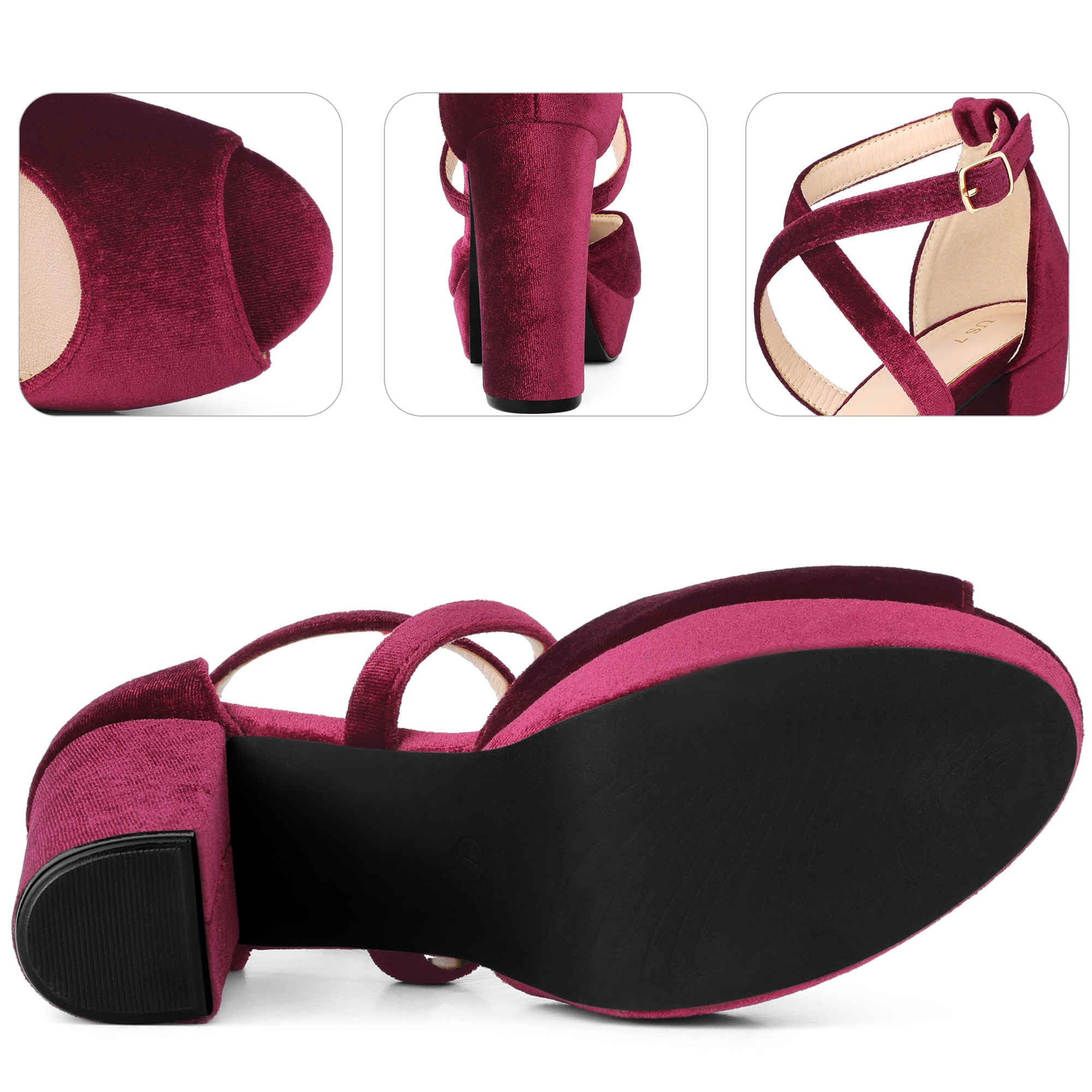 Perphy Peep Toe Pumps Samt Blockabsatz Plateau Sandalen für Damen
