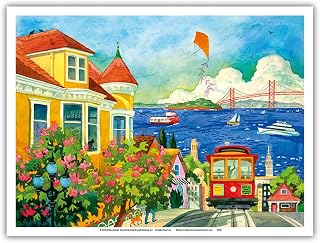 Spirit of San Francisco - California Bay Area - Cable Car Golden Gate Bridge - From an Original Watercolor Painting by Robin Wethe Altman - Master Art Print (Unframed) 9in x 12in