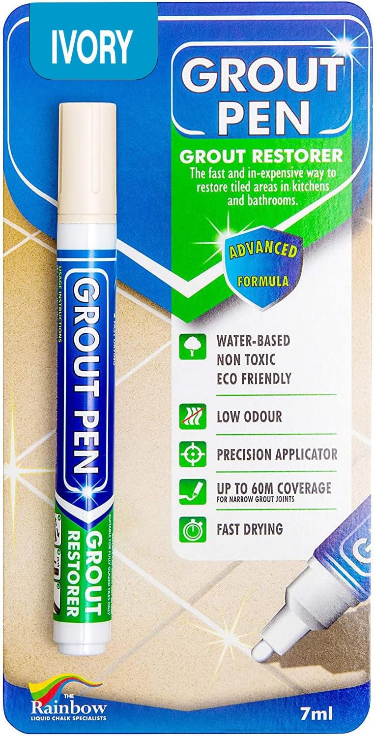 Grout Pen - Designed for Restoring Tile Grout in bathrooms & Kitchens (Ivory)