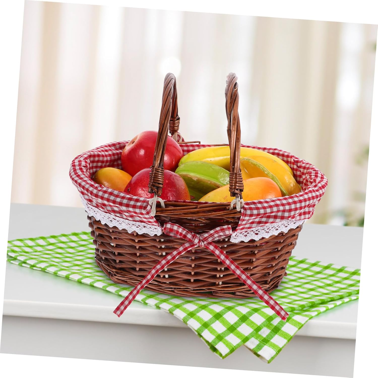 Totority Wicker Picnic Basket with Handle Storage Capacity Outdoor Basket for Food and Drinks for Beach Camping and Garden Gatherings Rustic Decorative Picnic Accessory