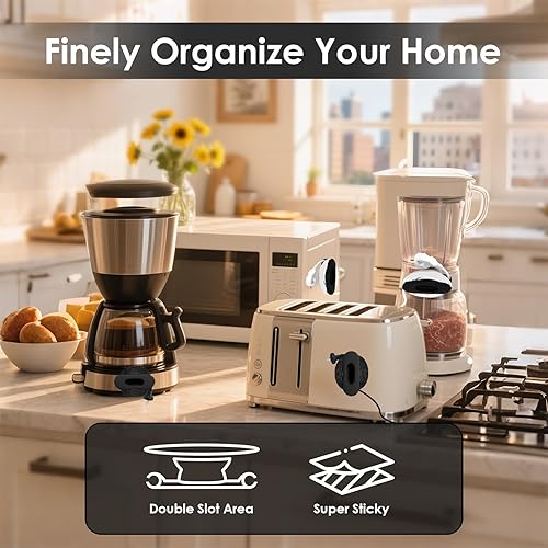 Miniatura 2 de Organizador de cables para electrodomésticos, paquete de 4 soportes ajustables mejorados para electrodomésticos de cocina, envolturas para colocar