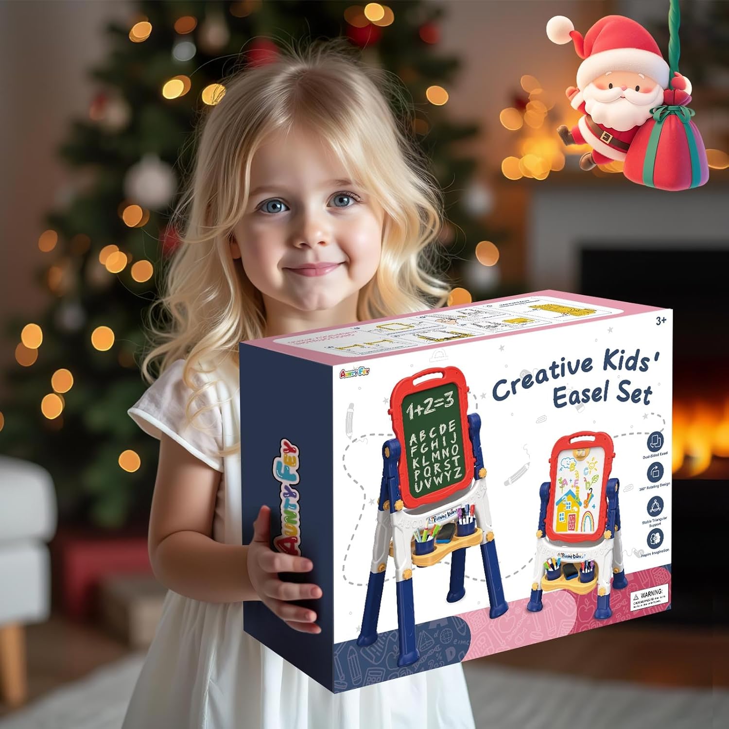 AuntyFey Easel for Kids, Toddler Easel, Double-Sided Chalk Board Kid, White Board, Kid Art Easel, Art Easel Age 4-8, Christmas Gift, Red&Blue